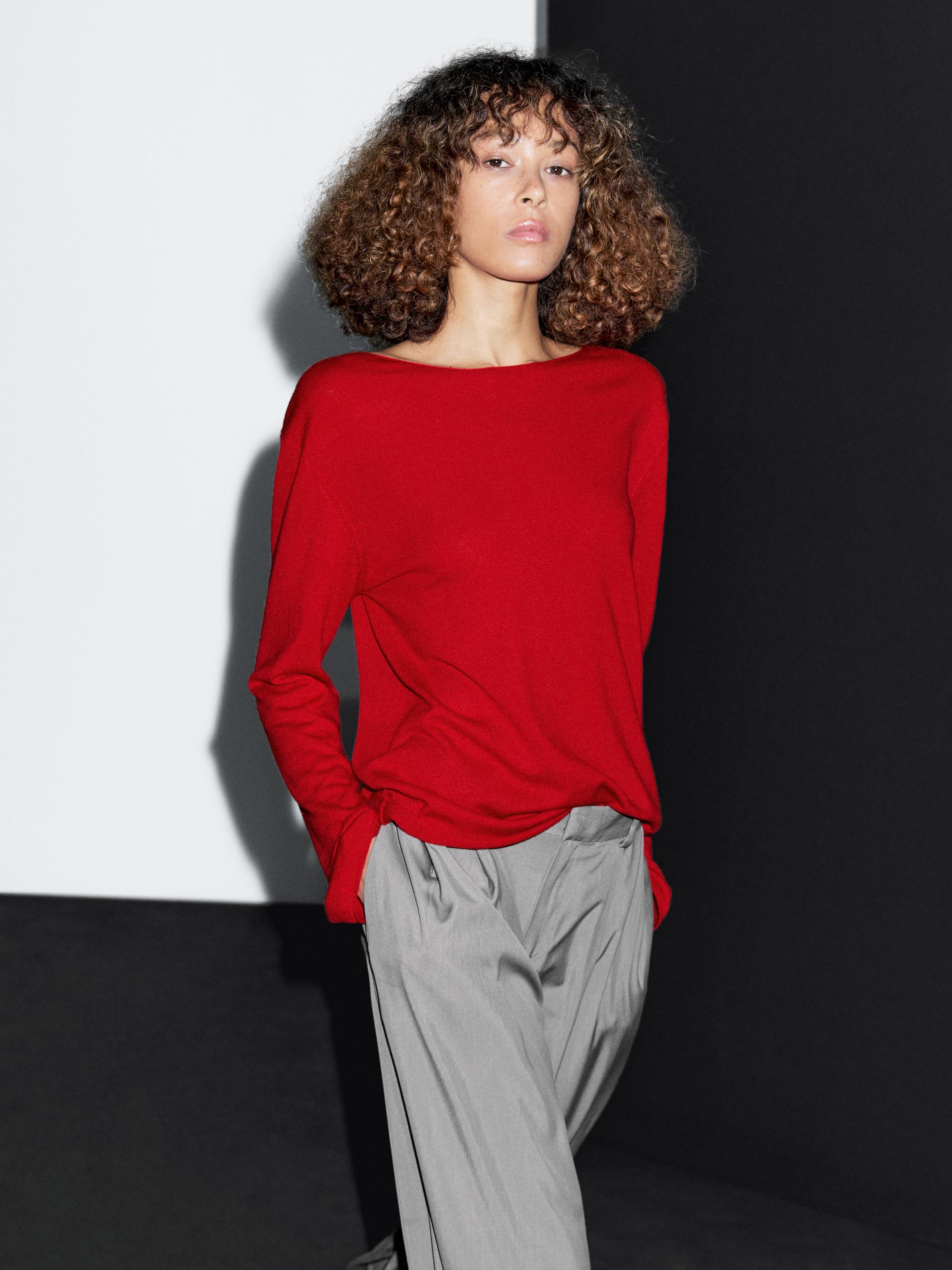 Wool blend boat neck sweater