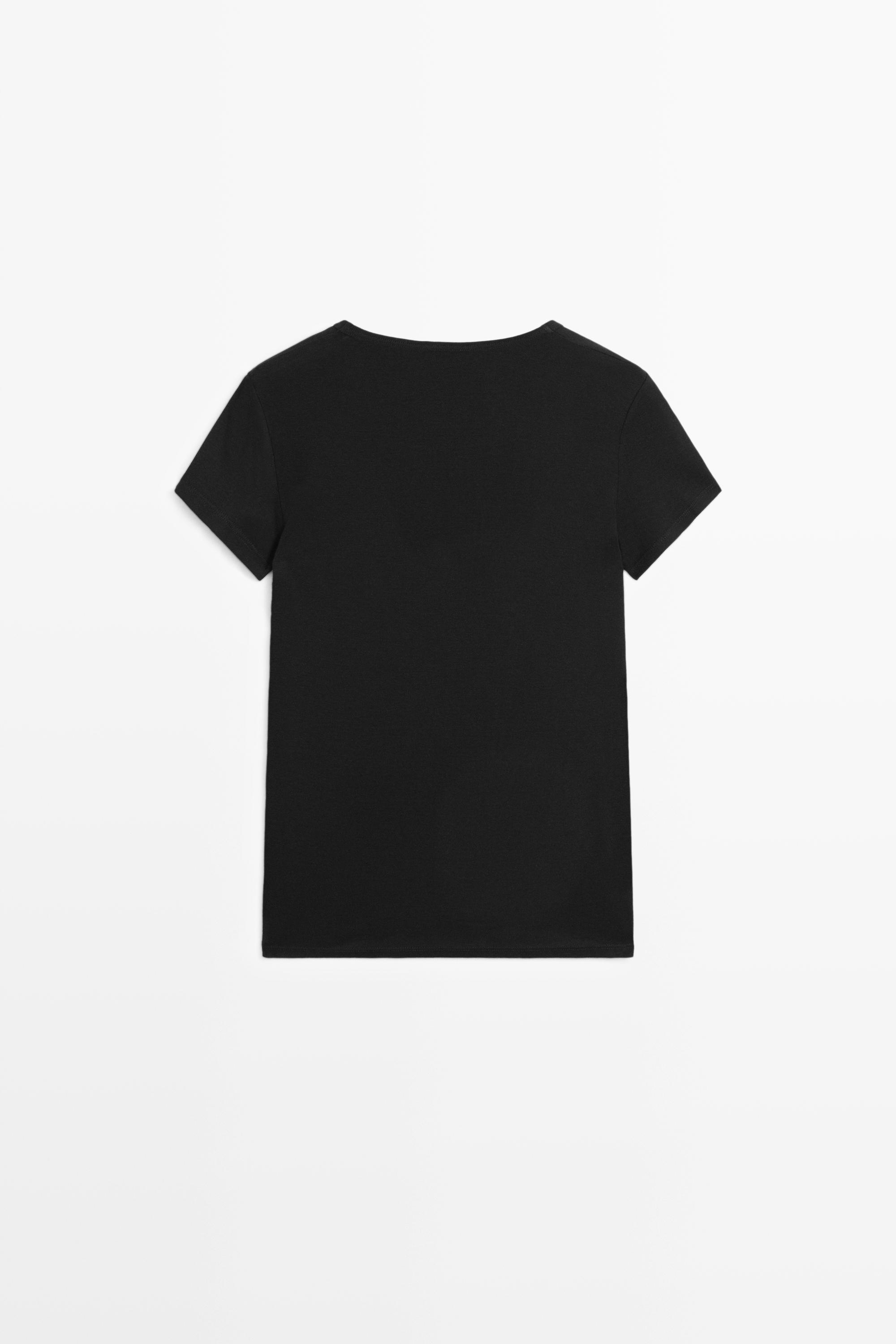 V-neck T-shirt with lace detail · Black · T-shirt | Massimo Dutti