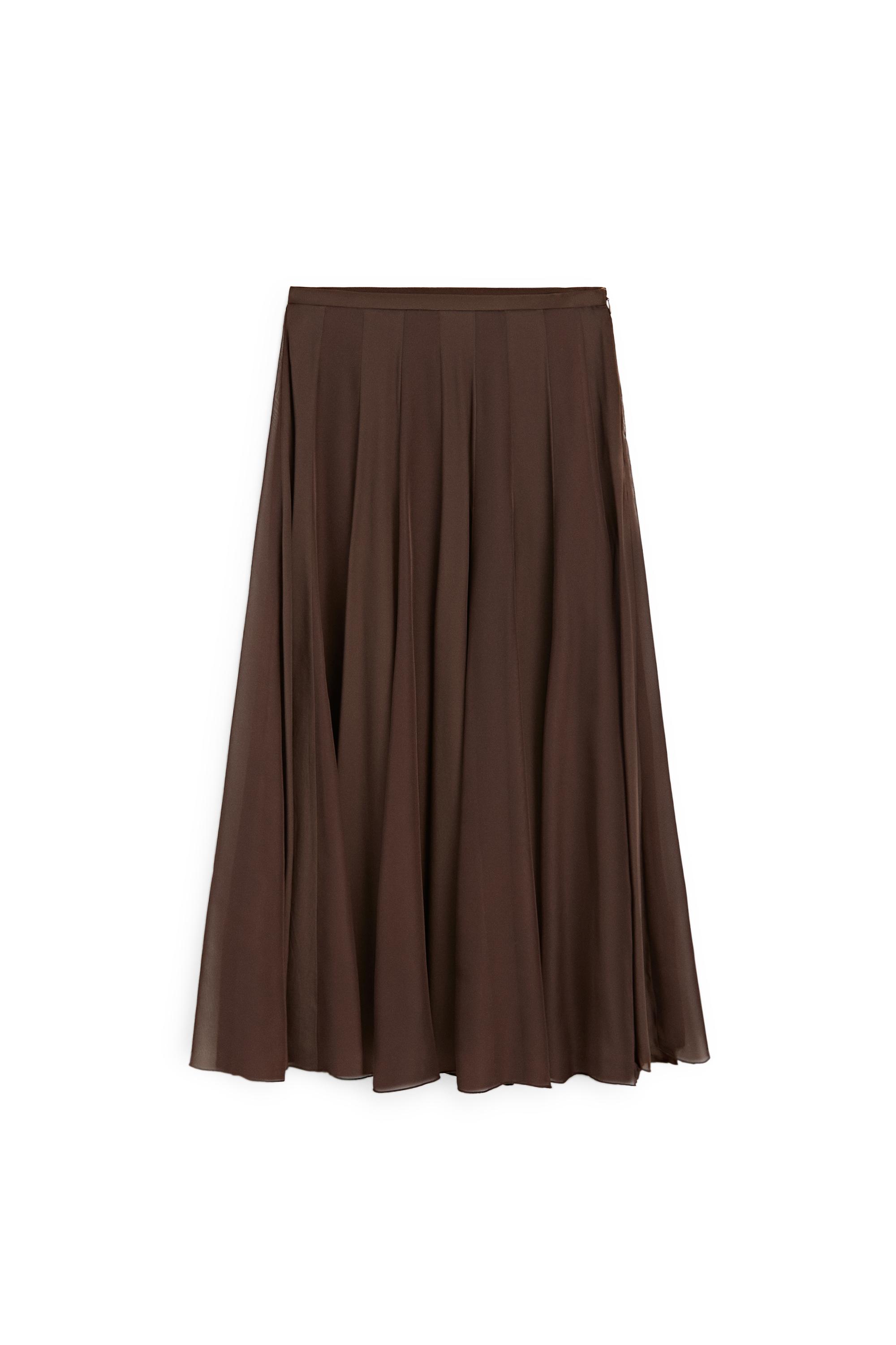 Flowing flared midi skirt — BROWN