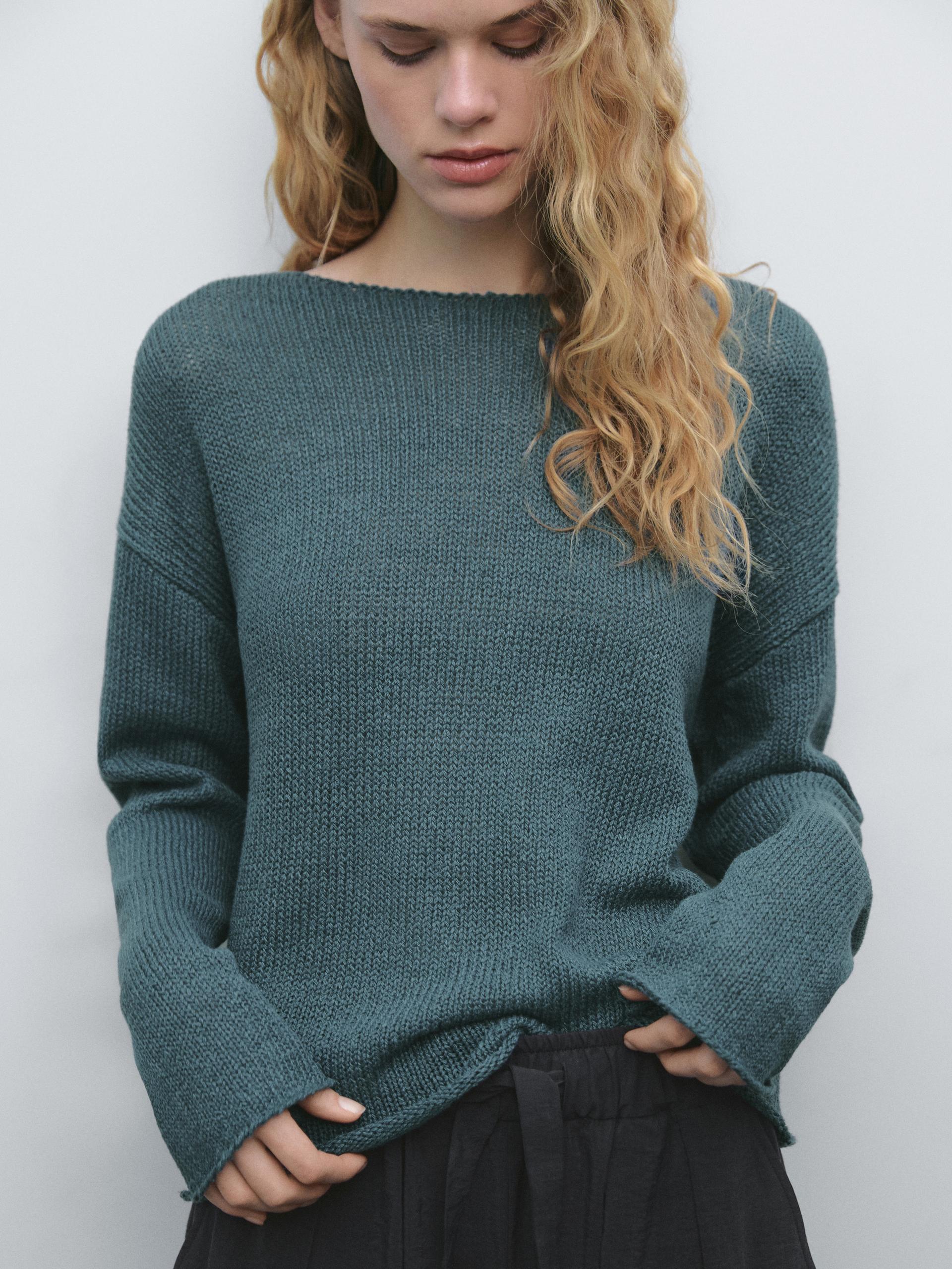 Pull En Maille De Lin Mélangé - Bleu - Xs - Massimo Dutti - Femme