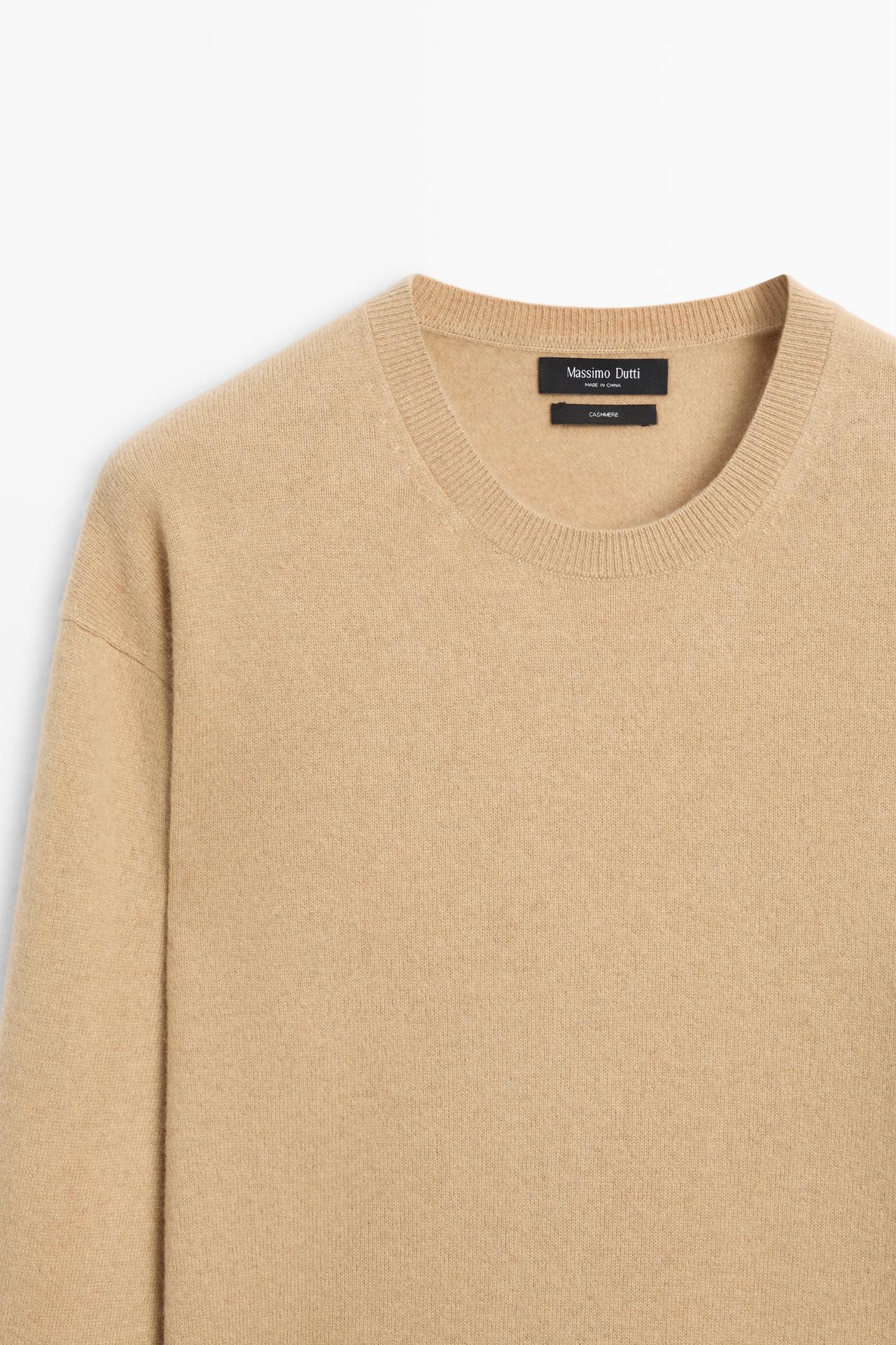 Knit 100% cashmere round neck sweater — MEDIUM CAMEL