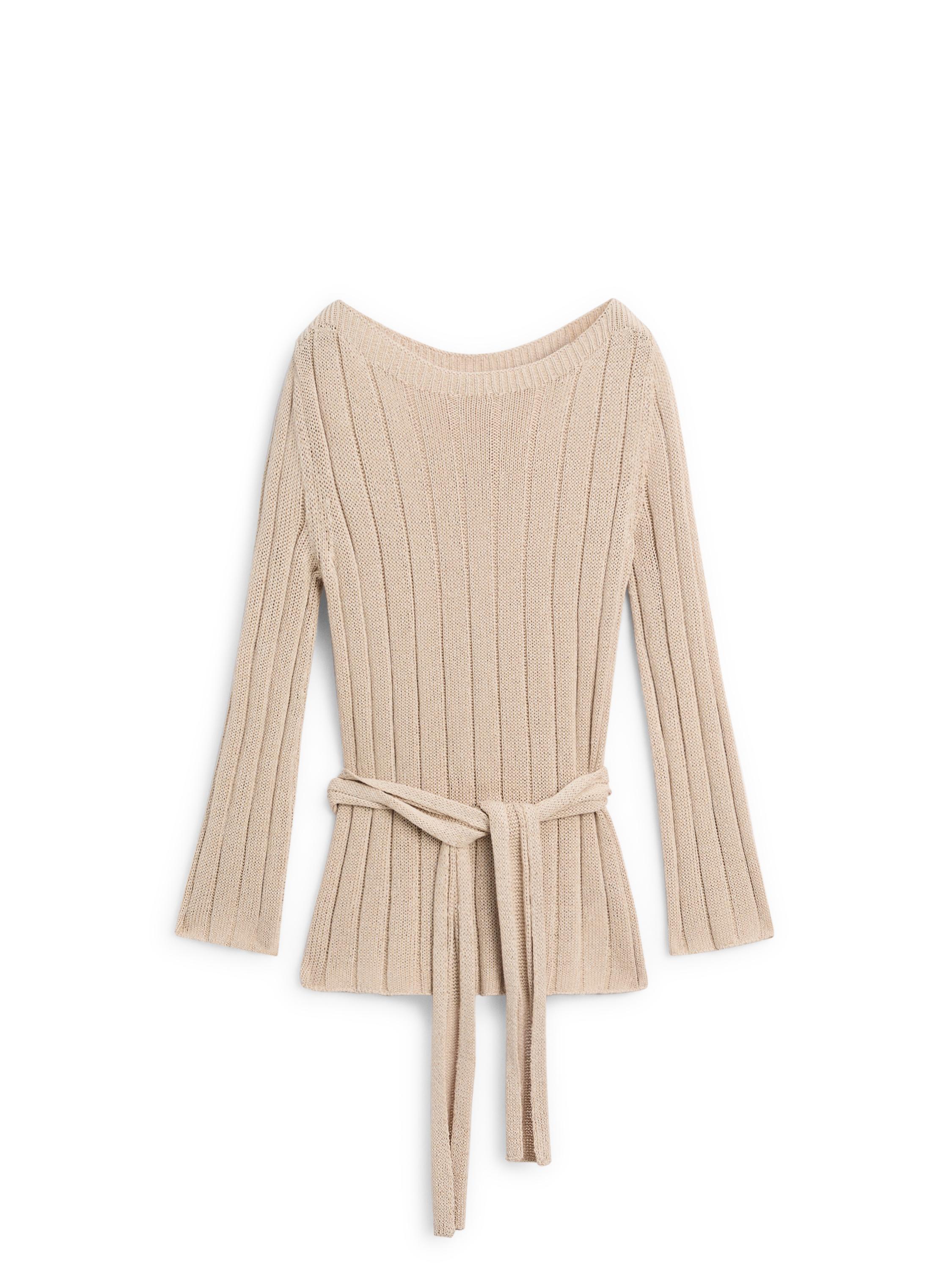 Cotton blend knit boat neck sweater — BEIGE