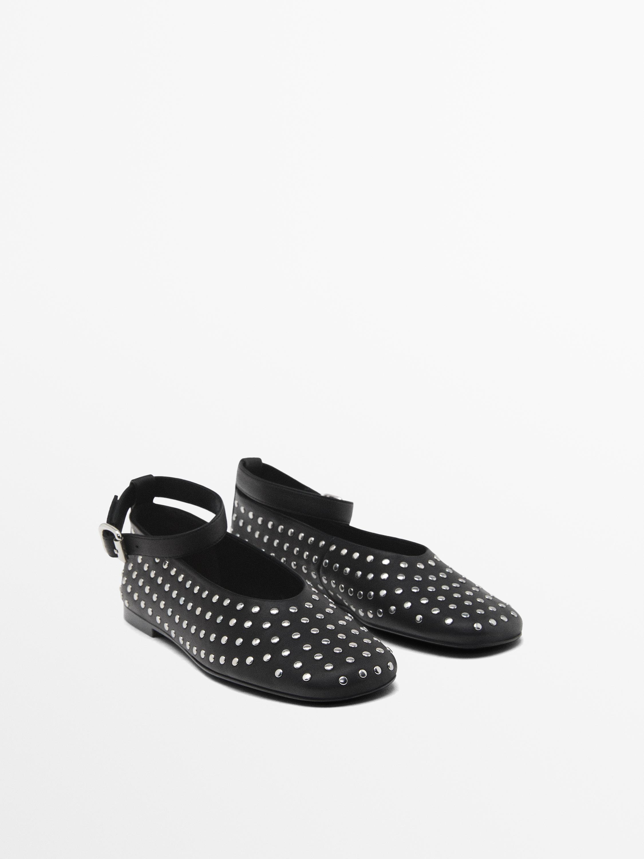 Studded ballet flats with ankle strap