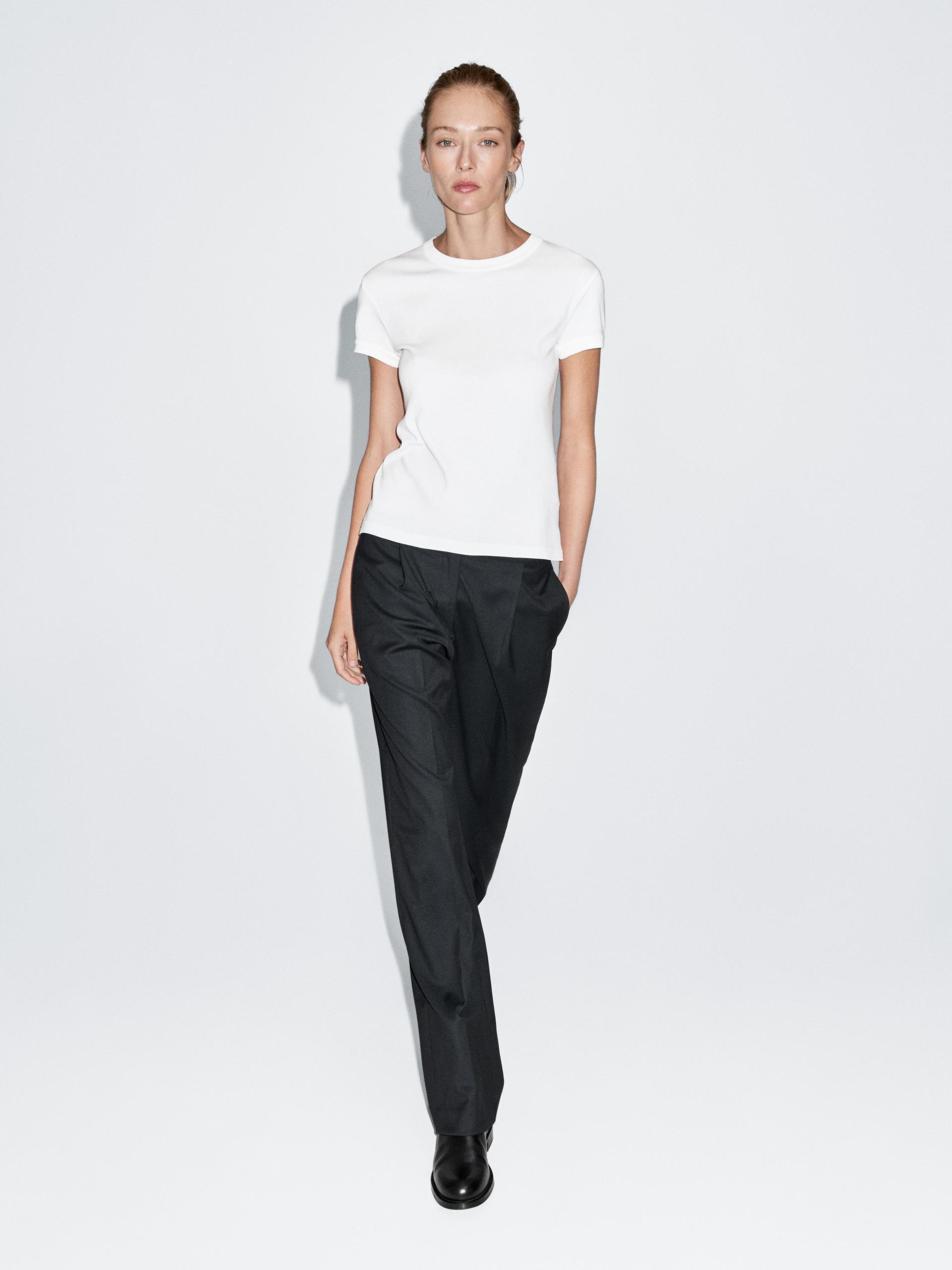 Maglietta A Maniche Corte In 100% Cotone - Bianco Roto - S - Massimo Dutti - Femminile