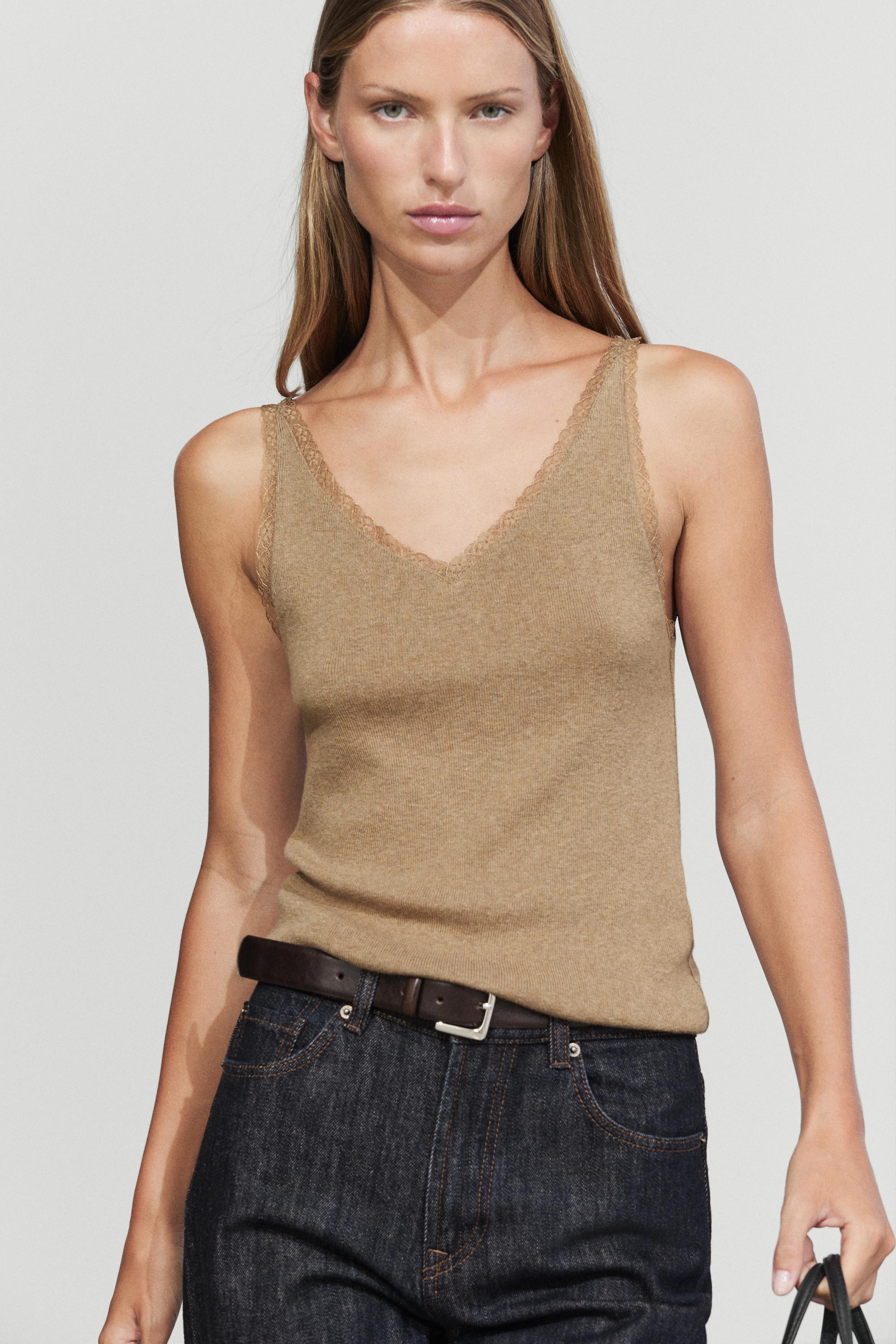 100% cotton lace detail camisole — OCHRE