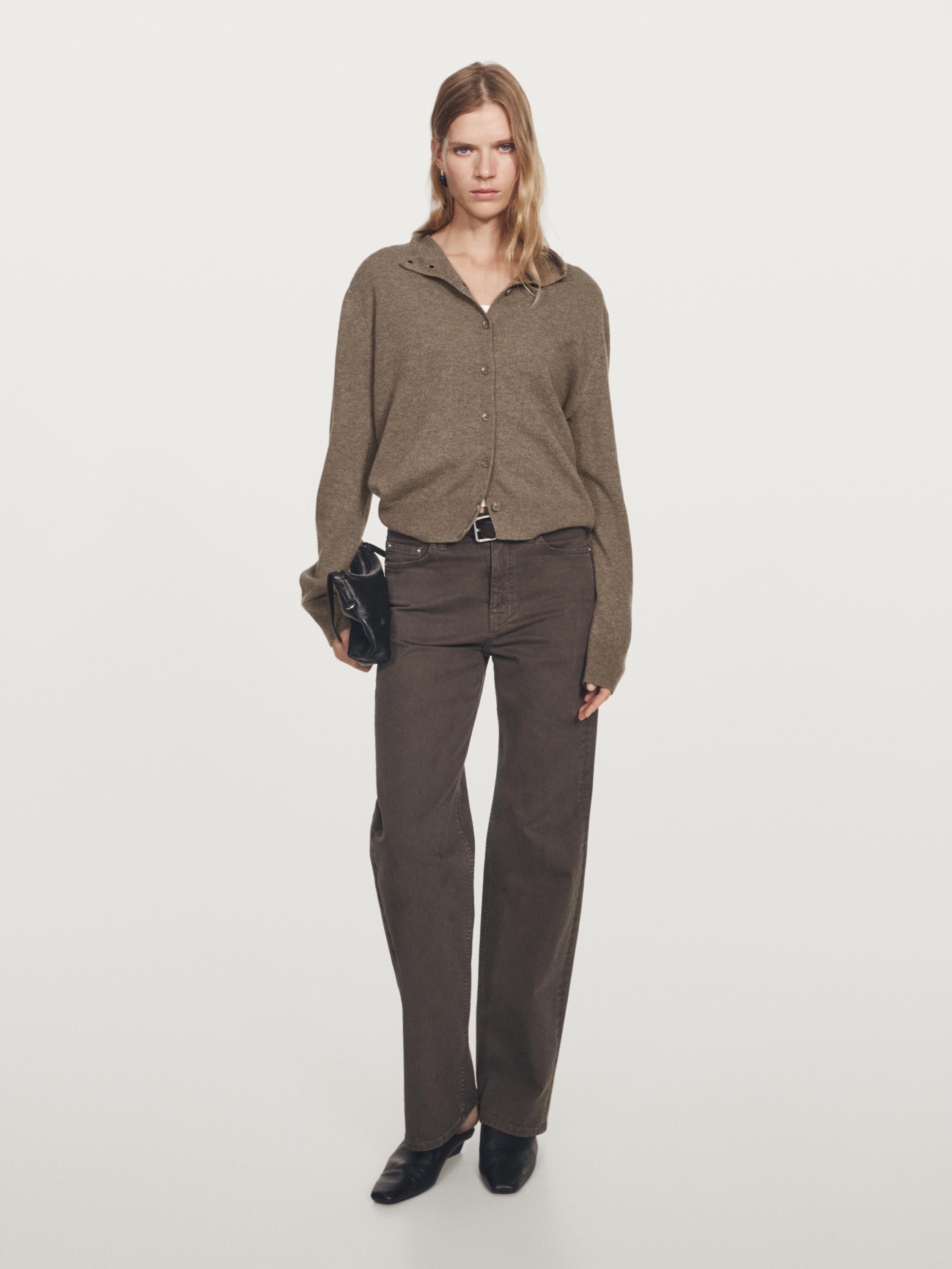 100% wool high neck knit cardigan