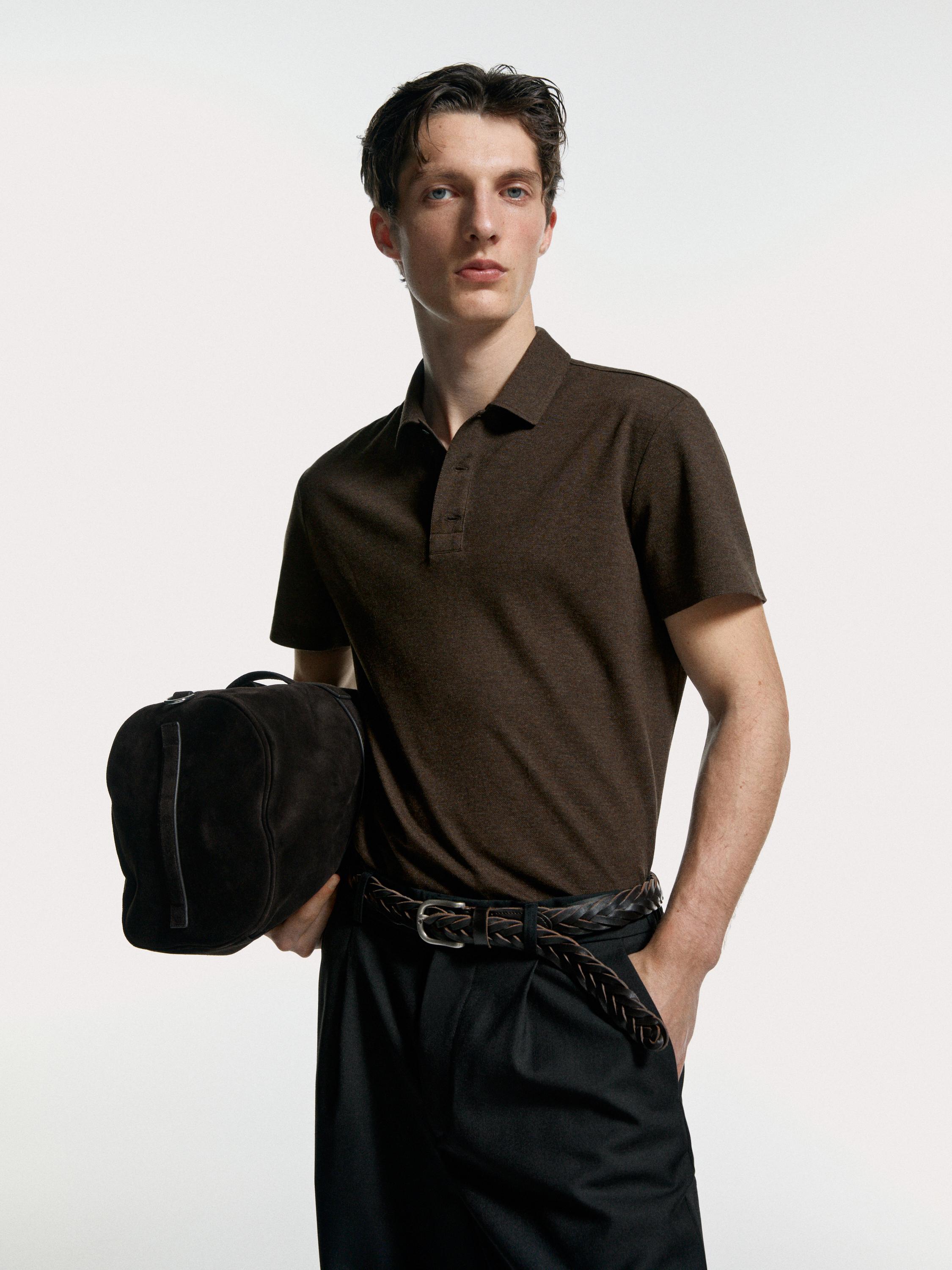 Short sleeve cotton polo shirt — Chocolate