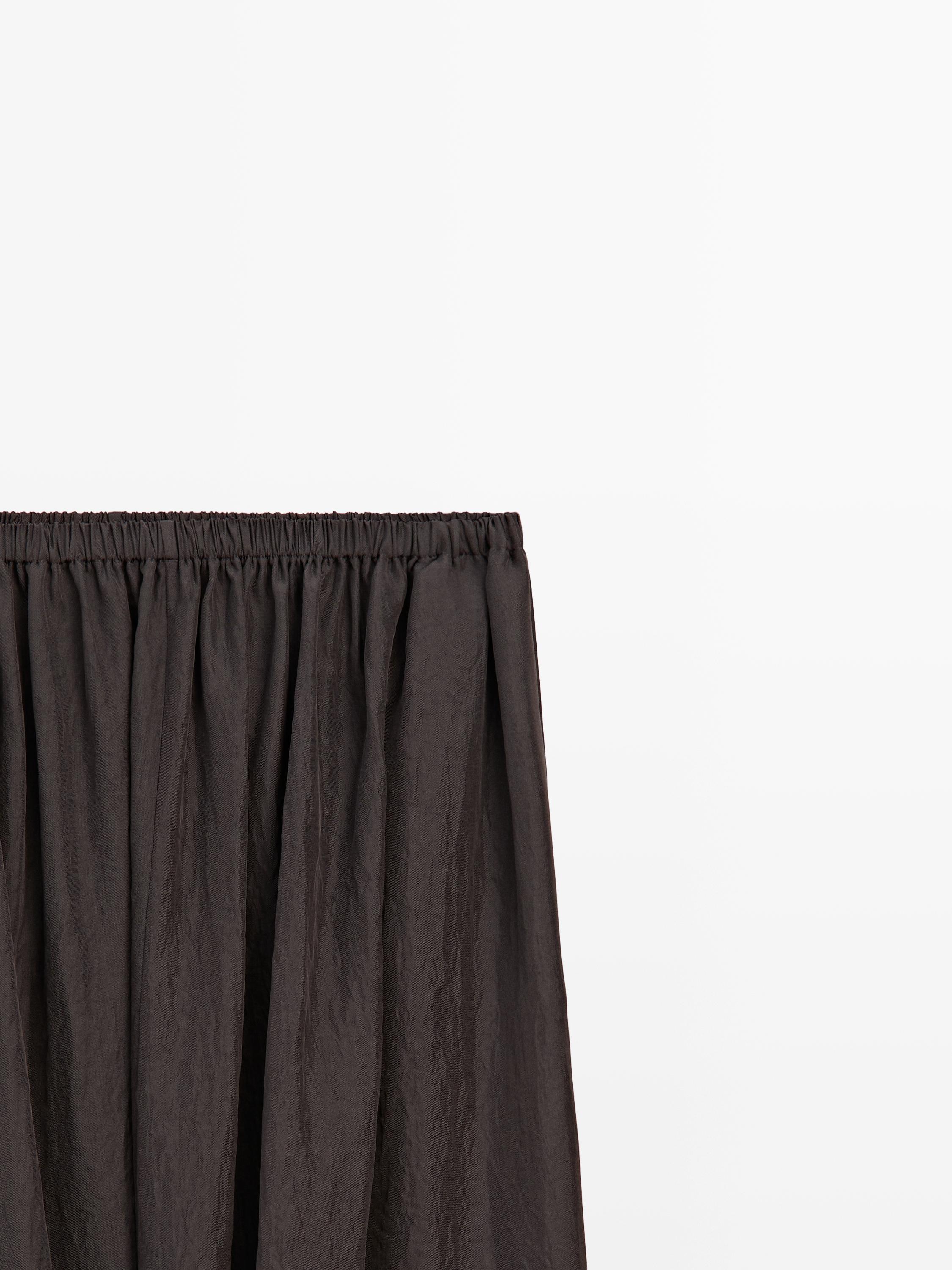 Midi skirt with gathered waistband — BROWN