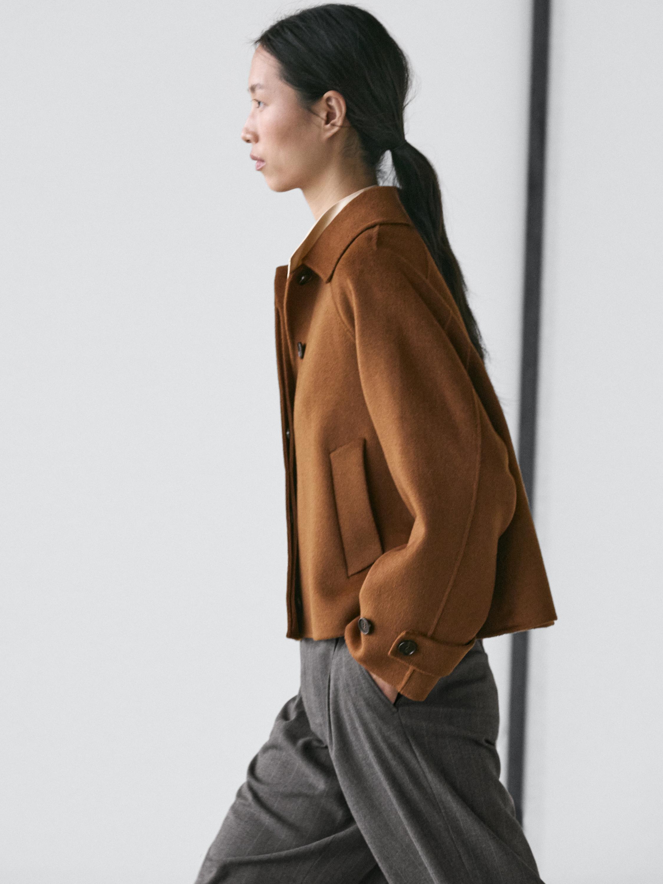 معطف قصير من الصوف المخلوط بأكمام رغلان