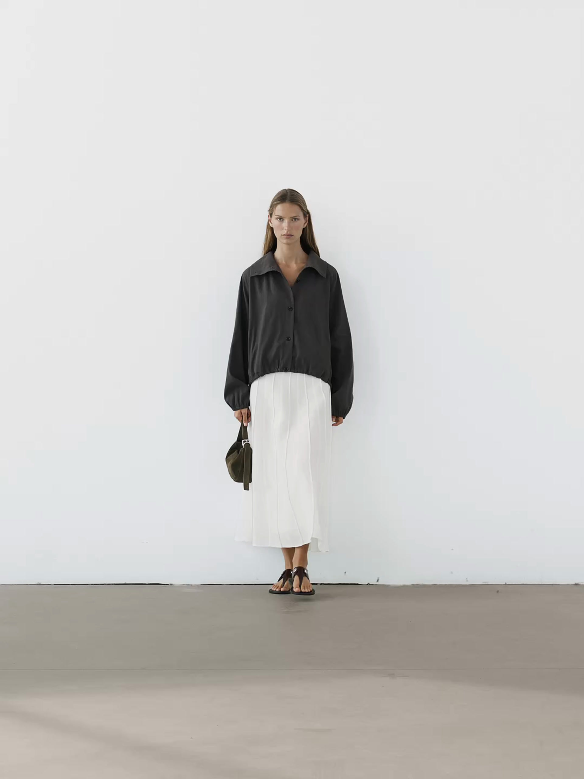 Linen blend bomber jacket