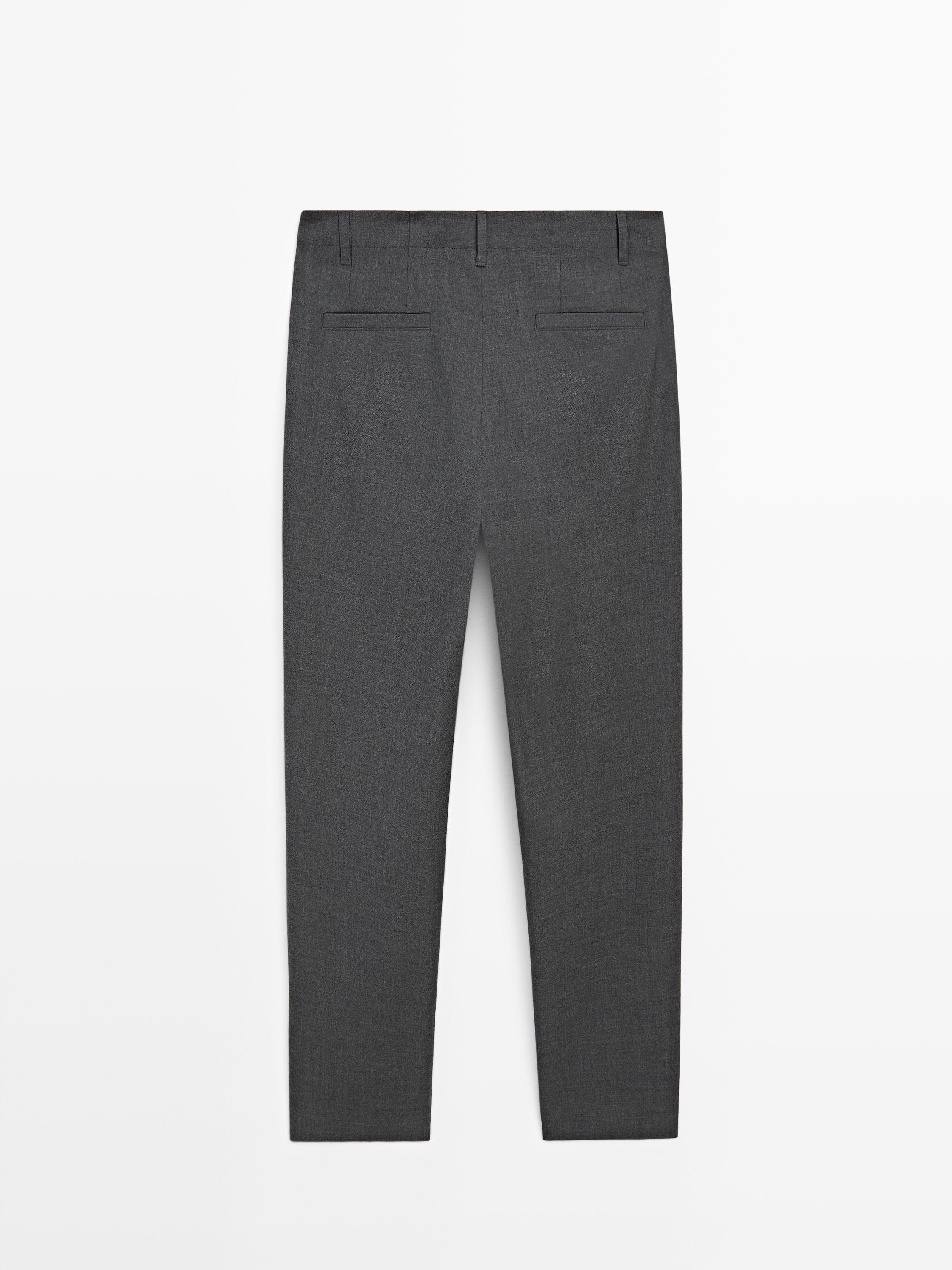 Cool wool textured trousers — GREY