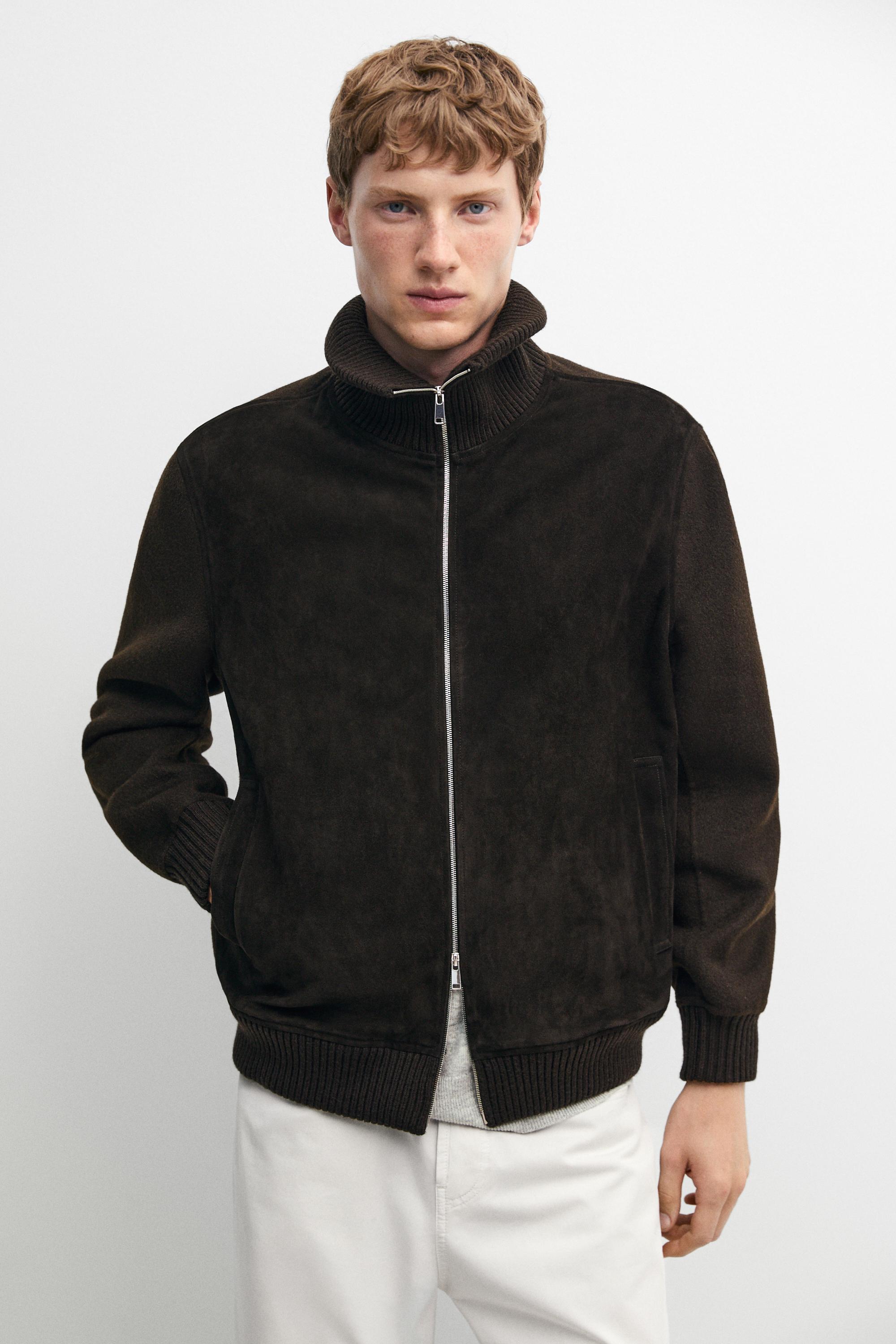 Cardigan en double tissu combiné cuir et daim