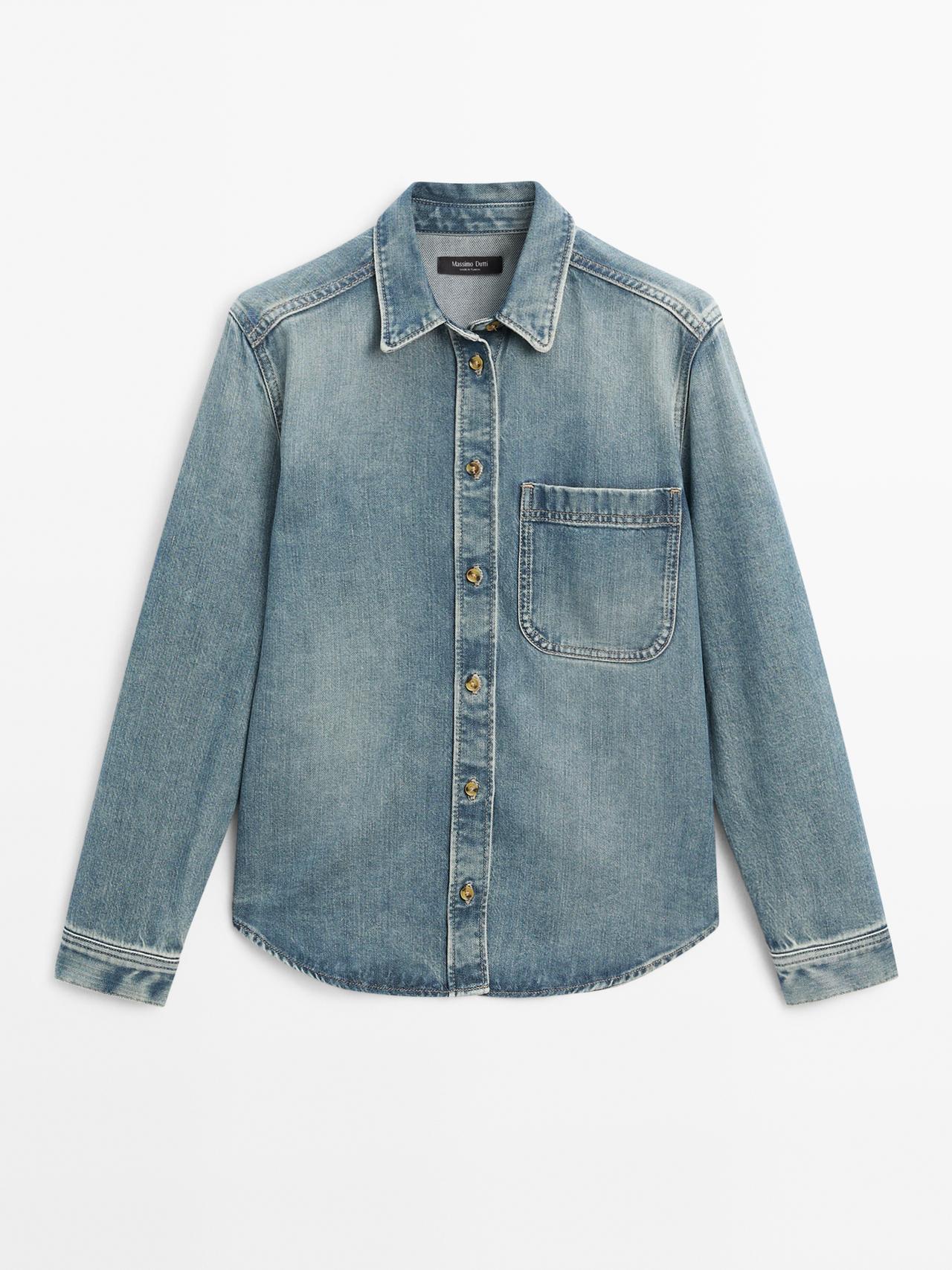 Massimo Dutti - Dame - Løstsiddende Denimskjorte Med Lommer - Lys Blå - S