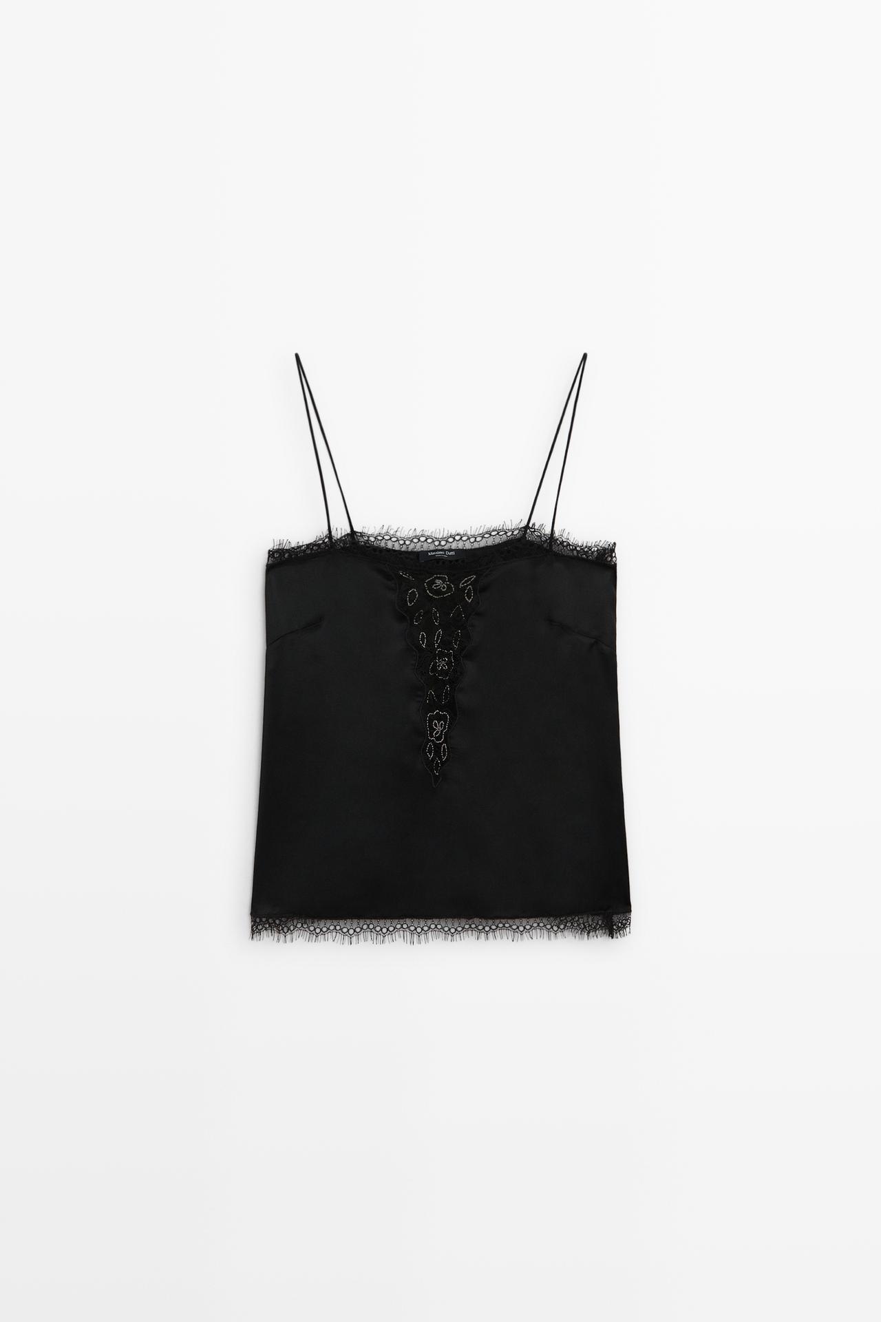 Thin-strap lace camisole — BLACK