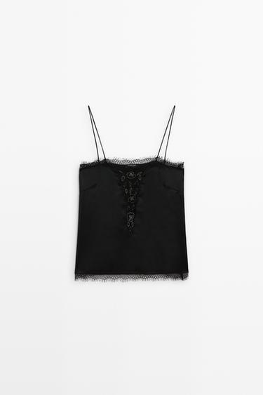 Thin-strap lace camisole — BLACK 2
