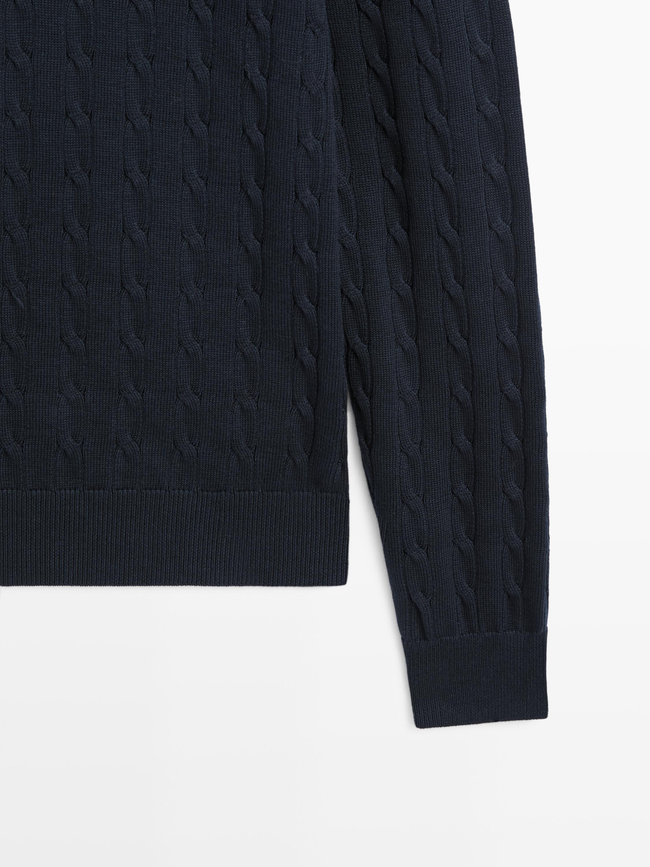 100% cotton cable-knit sweater — NAVY BLUE