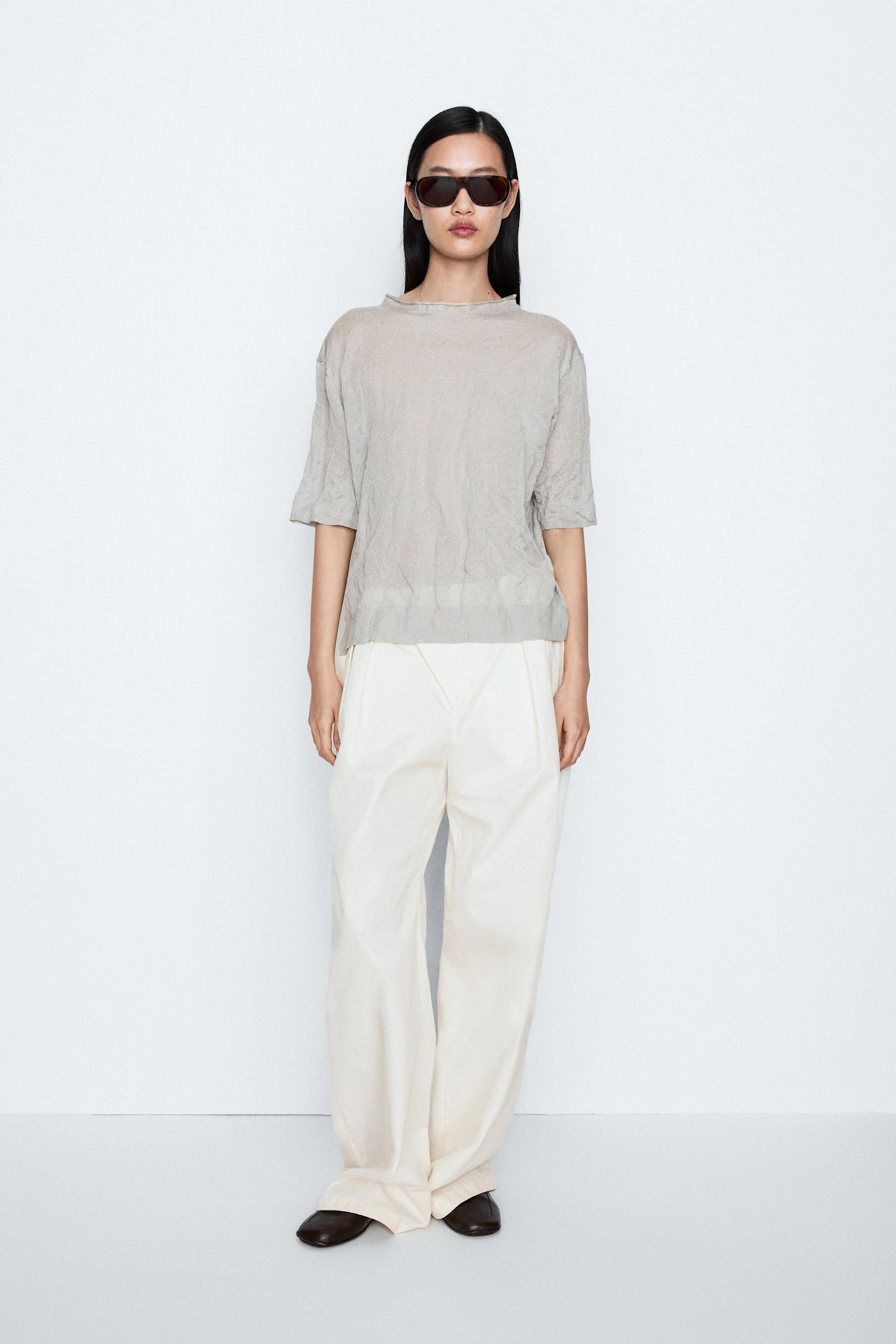 Short sleeve fine knit sweater - STUDIO — Silver