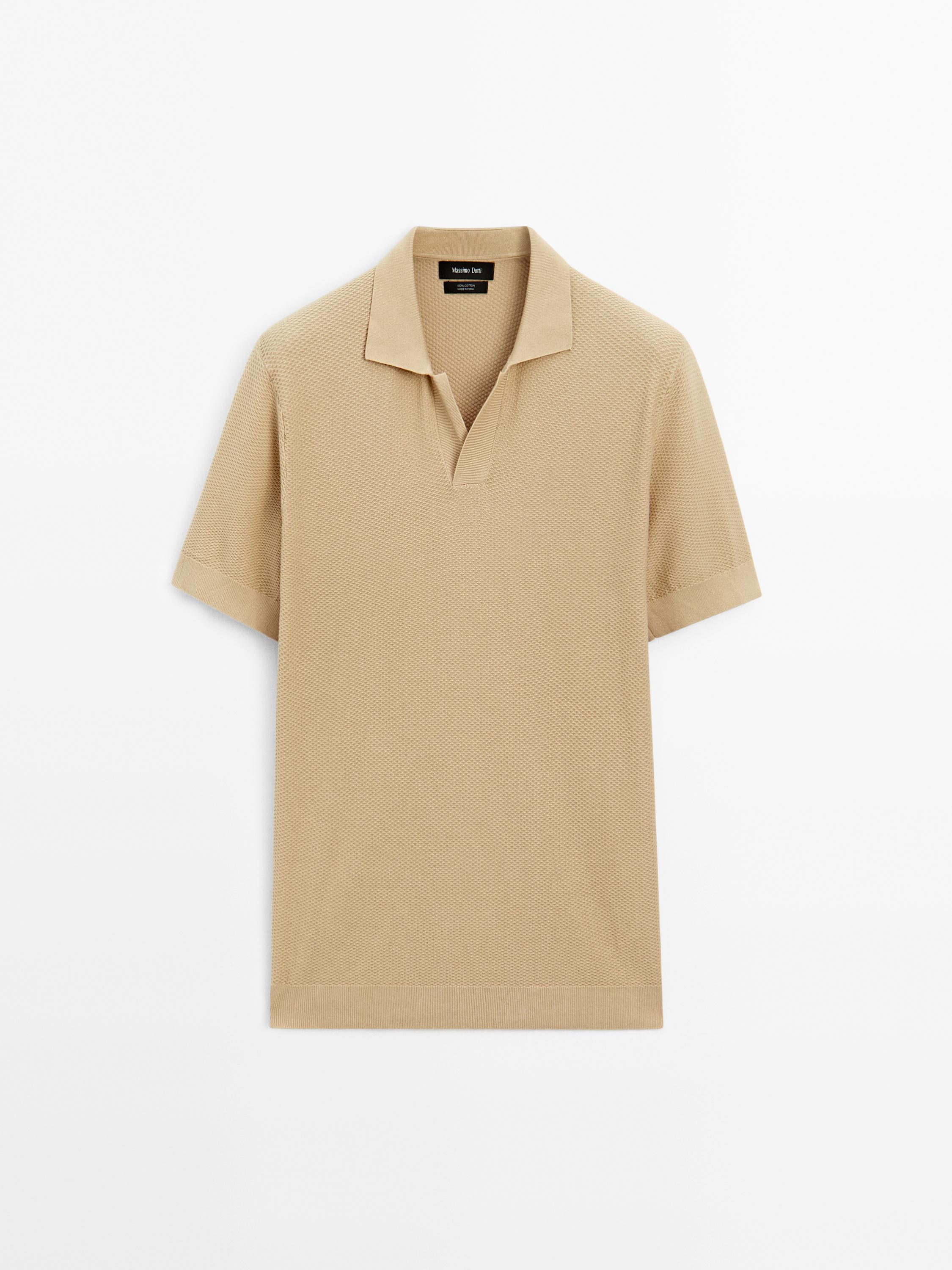 Textured knit short sleeve polo shirt