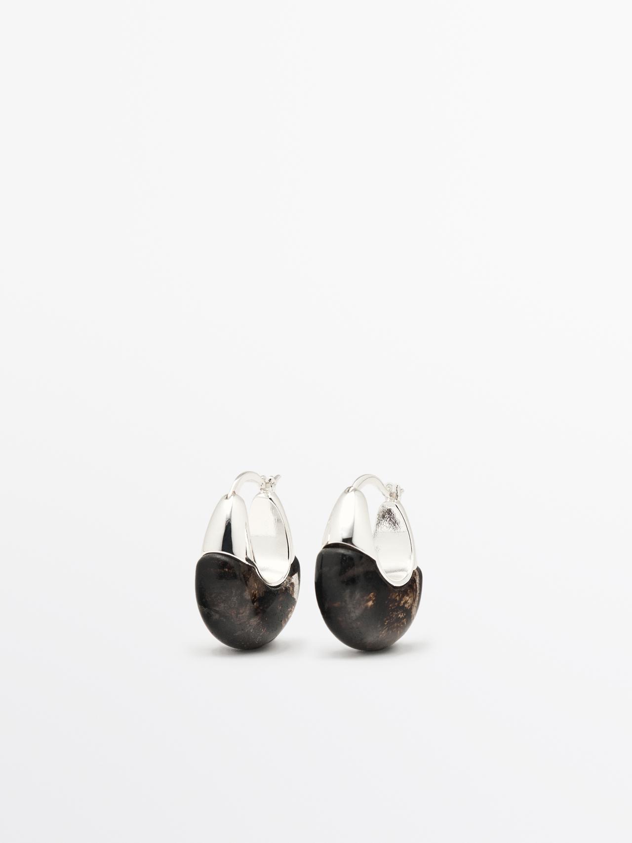 Massimo Dutti - Dame - Ringøreringe Med Natursten - Sort - 01