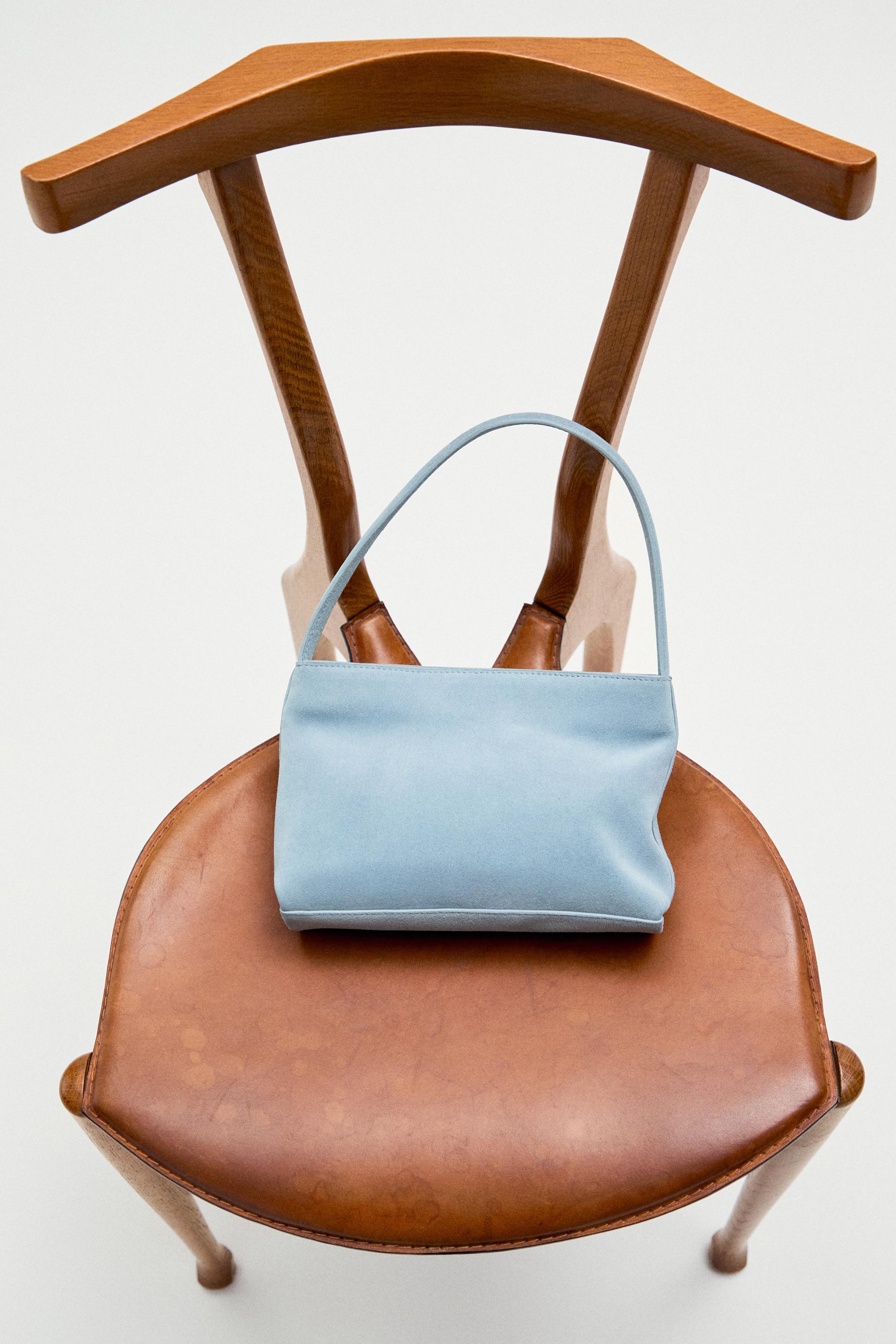 Split suede leather shoulder bag — Light blue