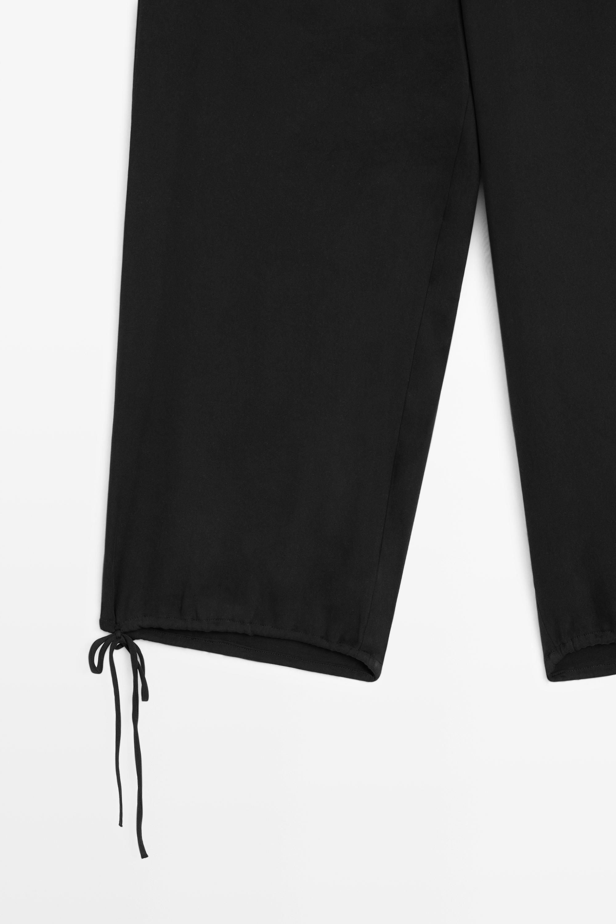 Silk blend tie-hem capri pants — BLACK