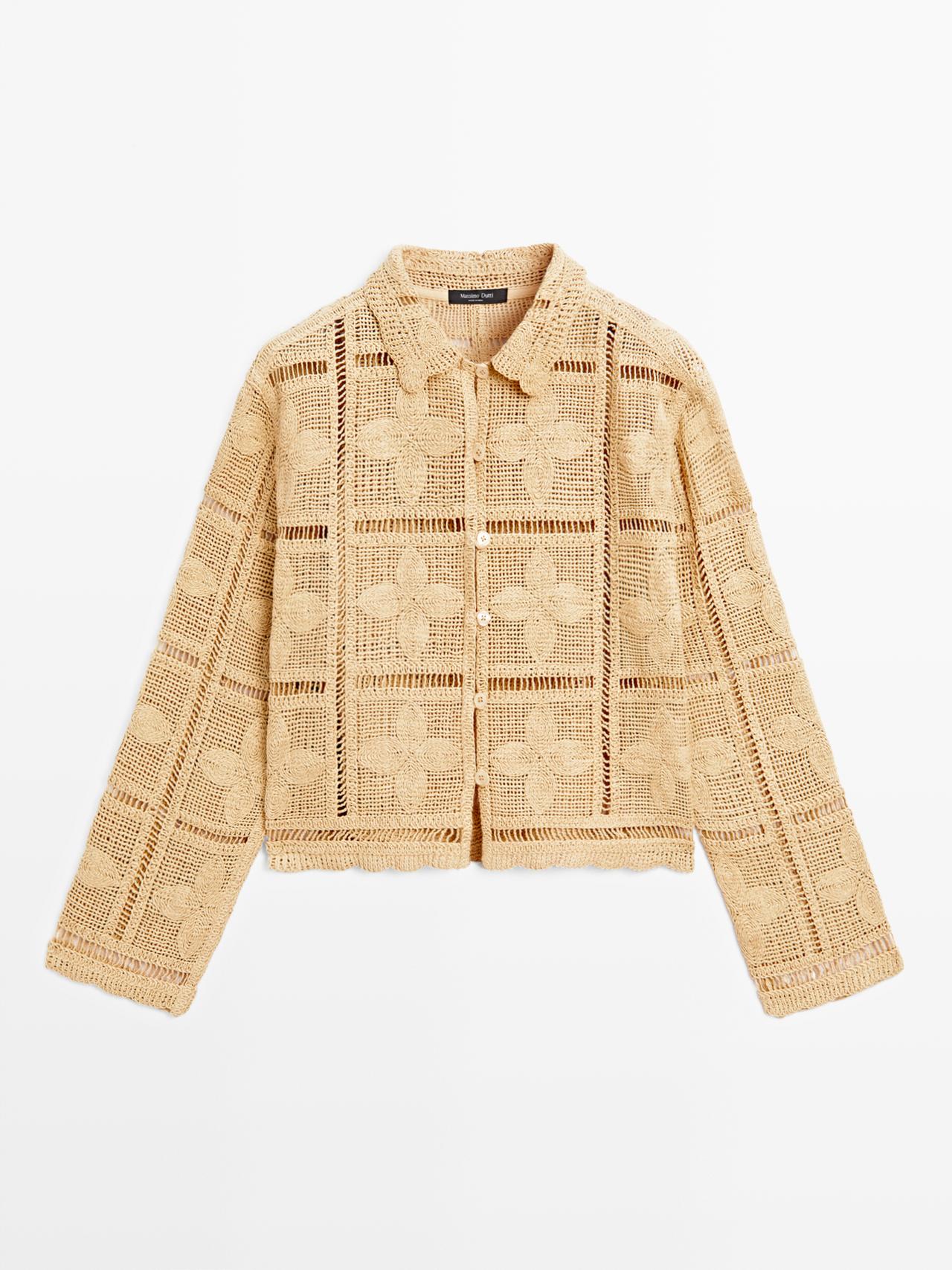 Massimo Dutti - Dames - Gehaakt Vest Met Opengewerkt Detail - Vanille - M