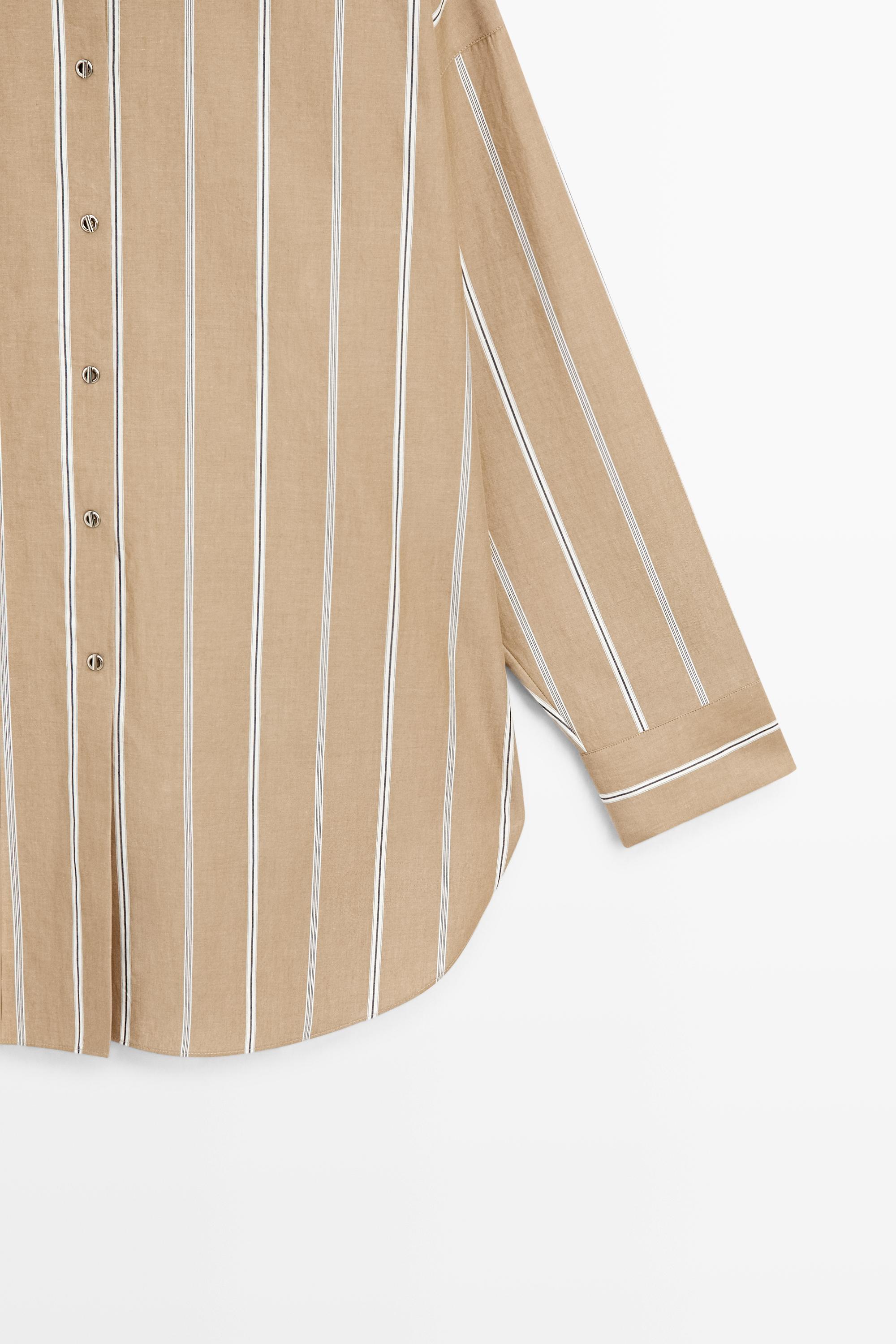 Striped shirt with button detail — BROWN