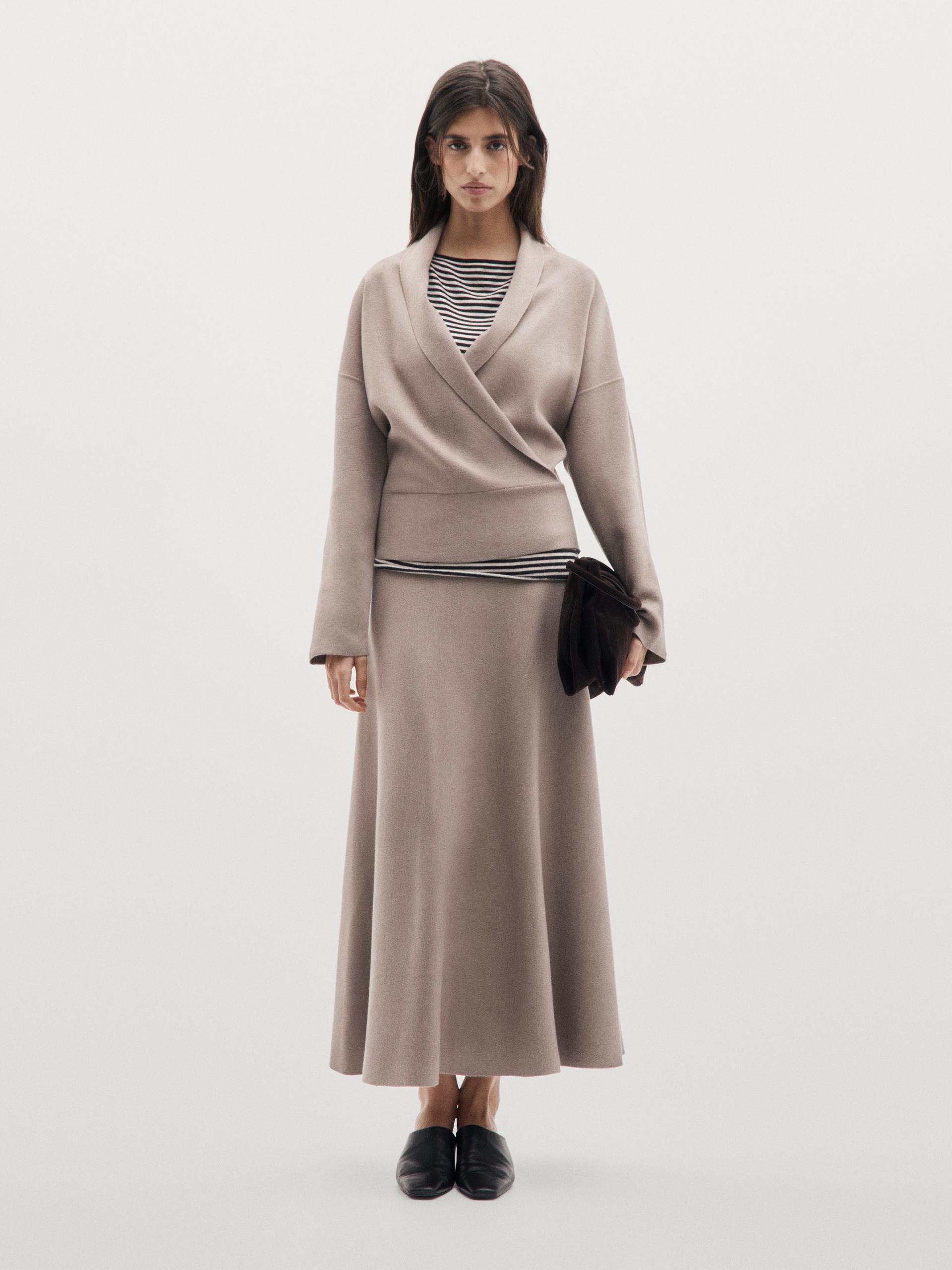 Pullover In Maglia Incrociato - Grigio Talpa - M - Massimo Dutti - Femminile