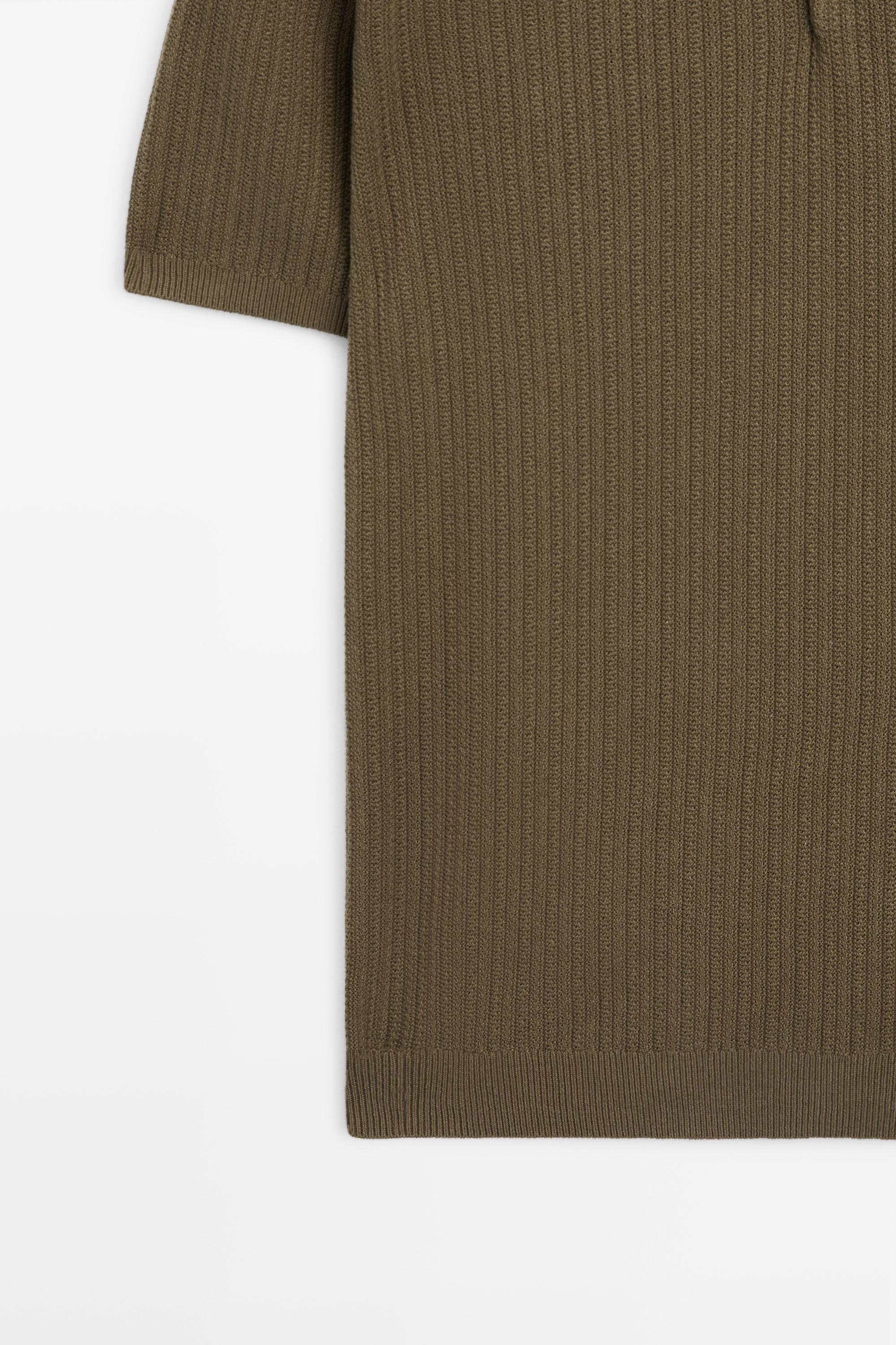 100% cotton textured knit polo sweater — KHAKI