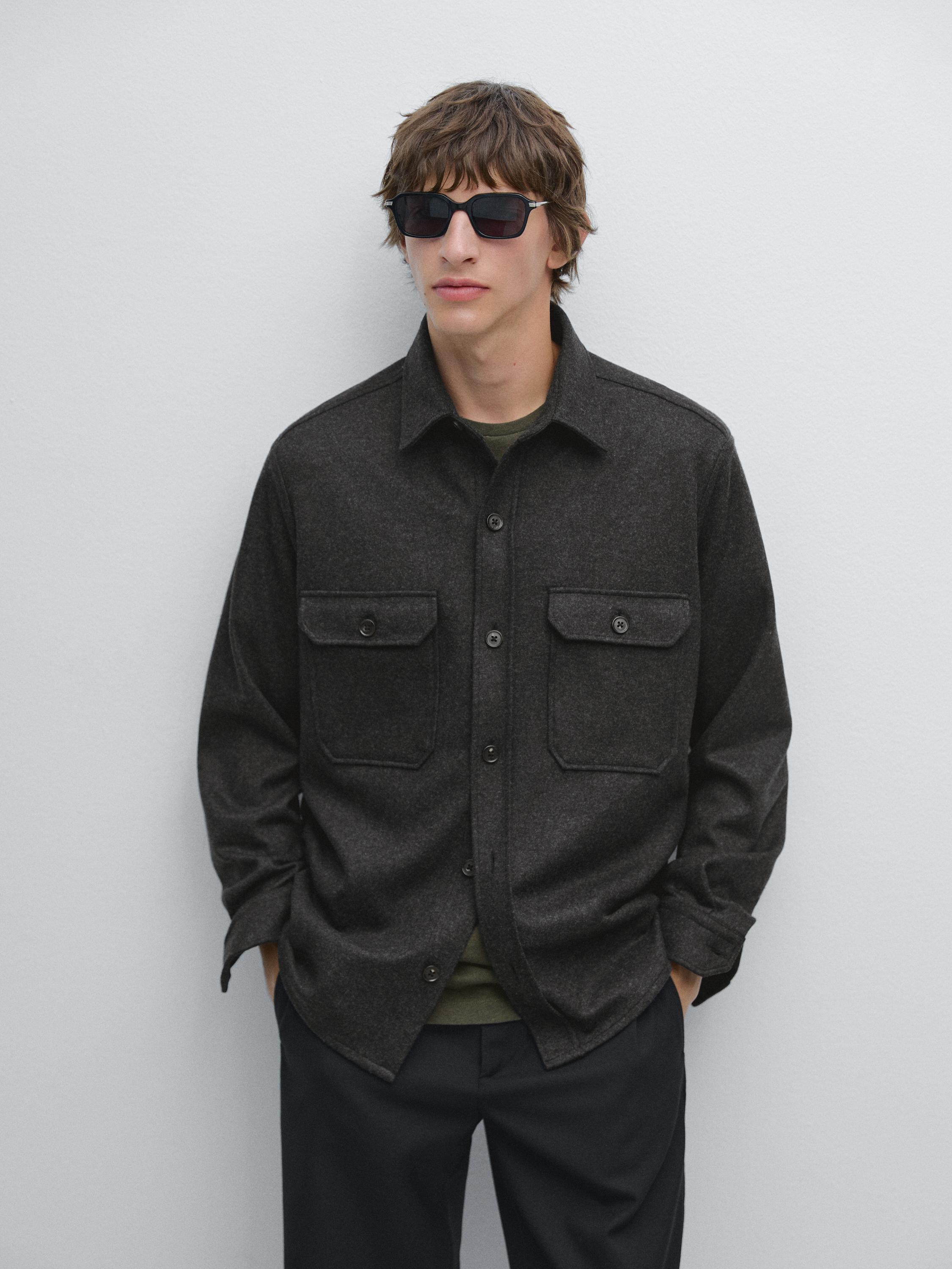 100% wool overshirt with pockets
