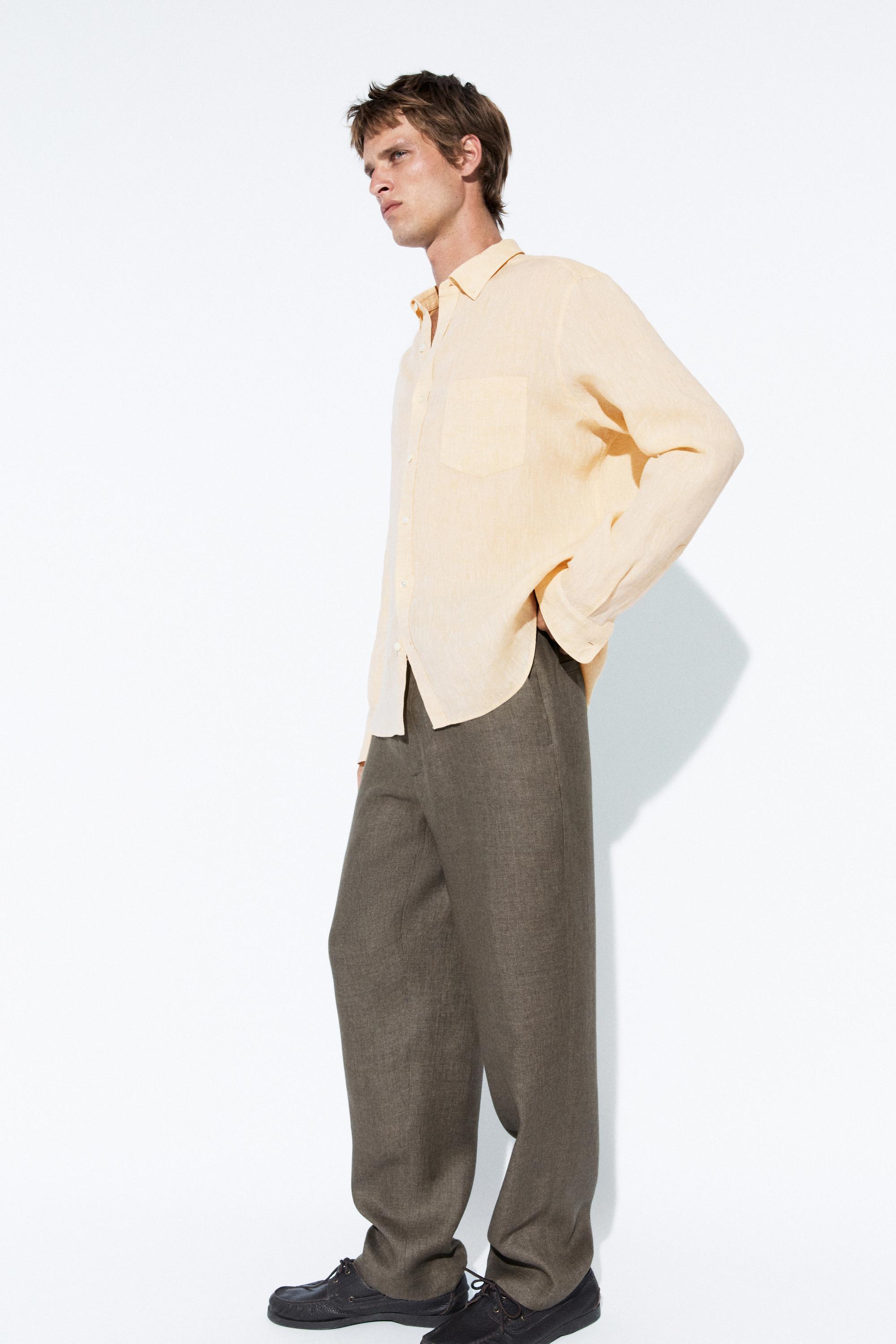 Regular fit 100% linen patch pocket shirt — DARK ORANGE