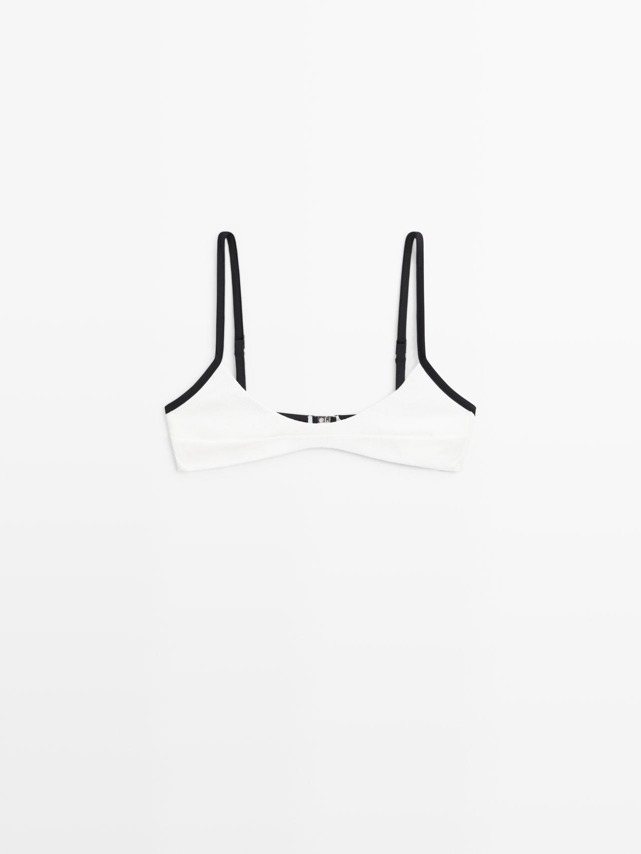 Massimo Dutti - Dames - Bikinitop Structuur Contrast - Gebroken Wit - M