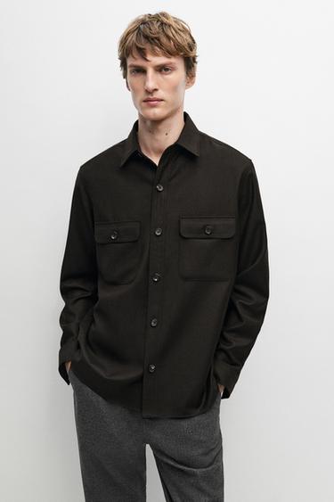 100% wool overshirt with pockets — BROWN 3