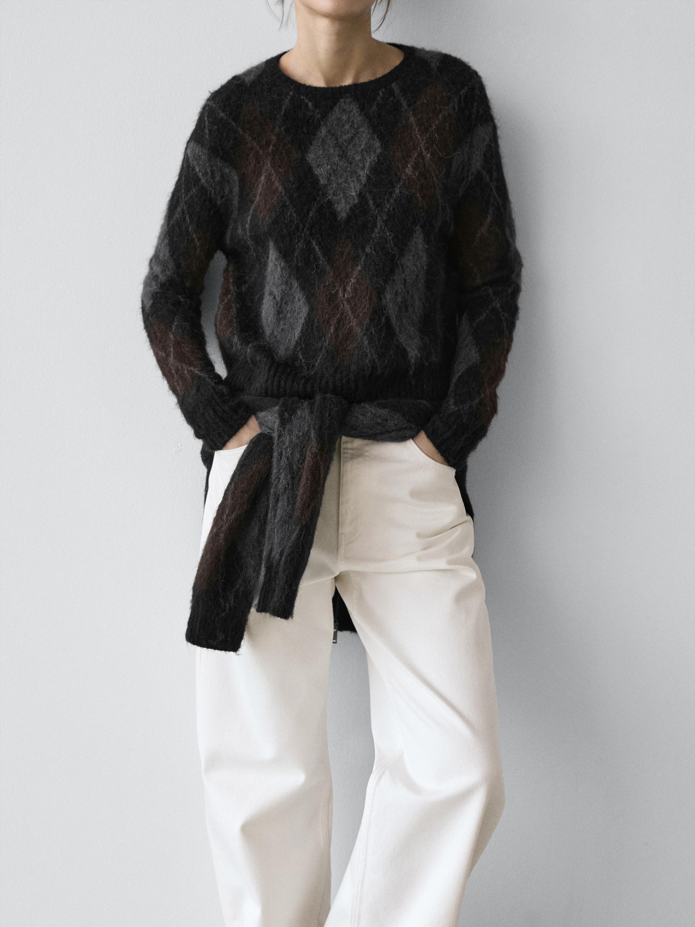 Трикотажен пуловер на ромбове с овча вълна и вълна от алпака