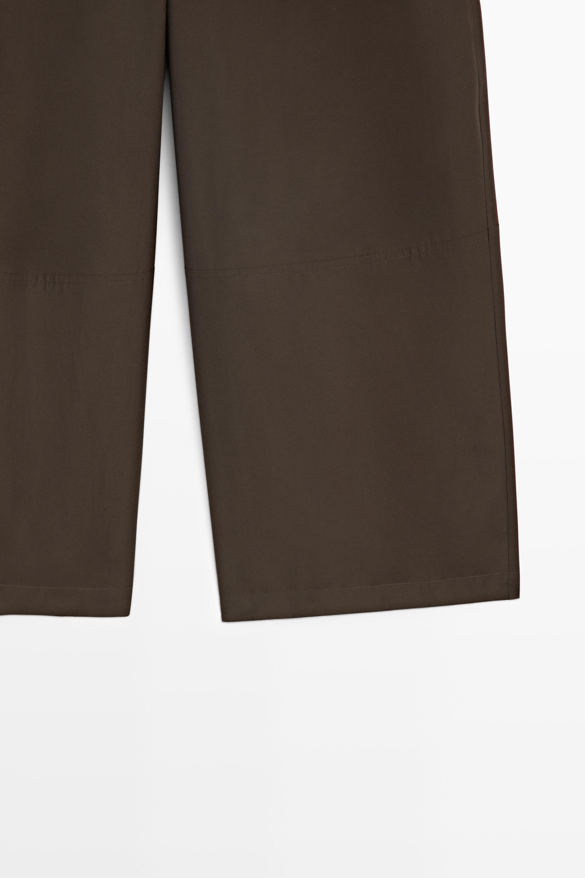 Cotton blend poplin wide-leg pants — KHAKI