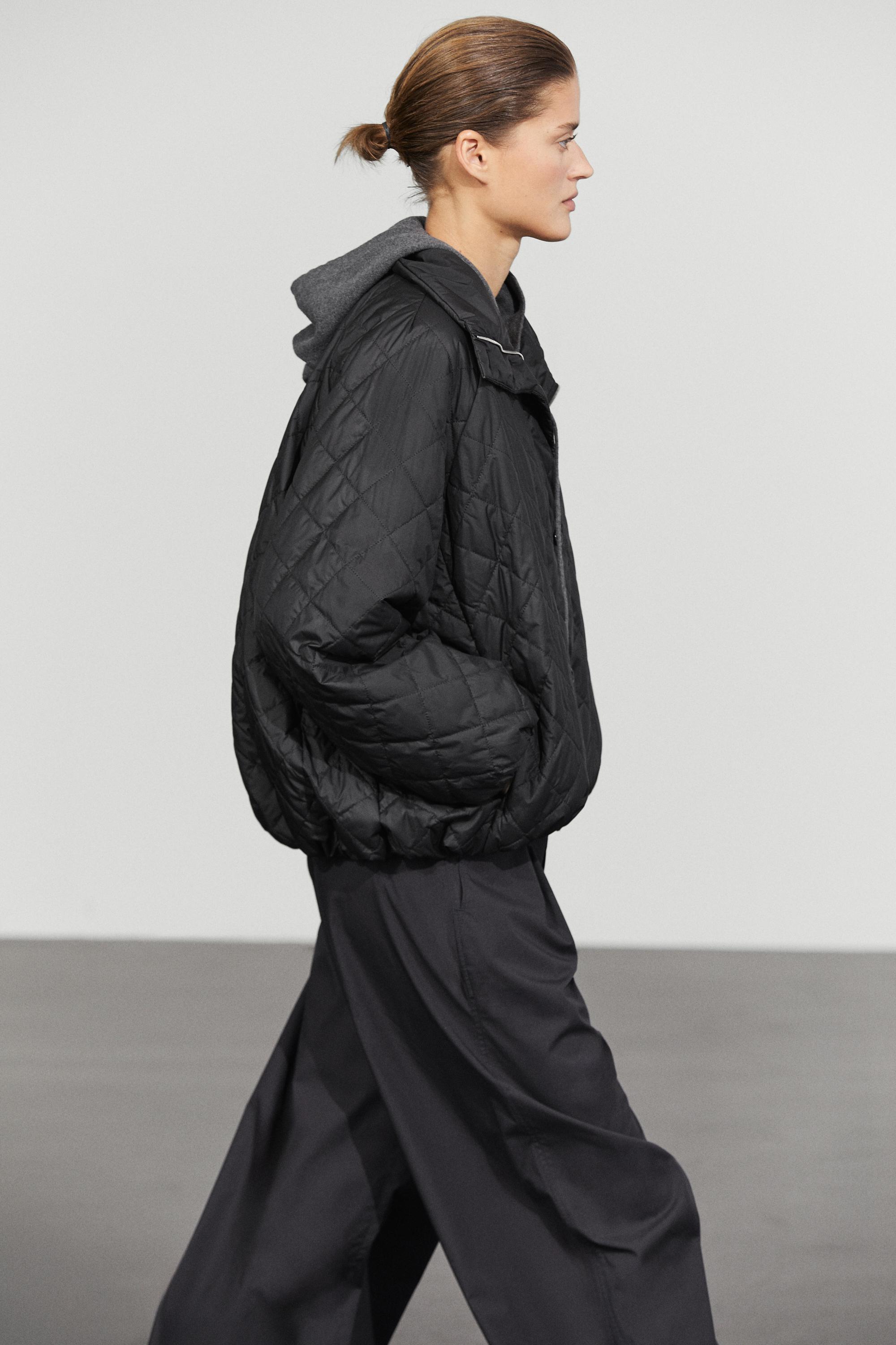 High neck quilted bomber jacket — BLACK