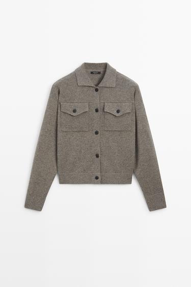 Wool-blend knit cardigan with pocket details — MOLE BROWN 2