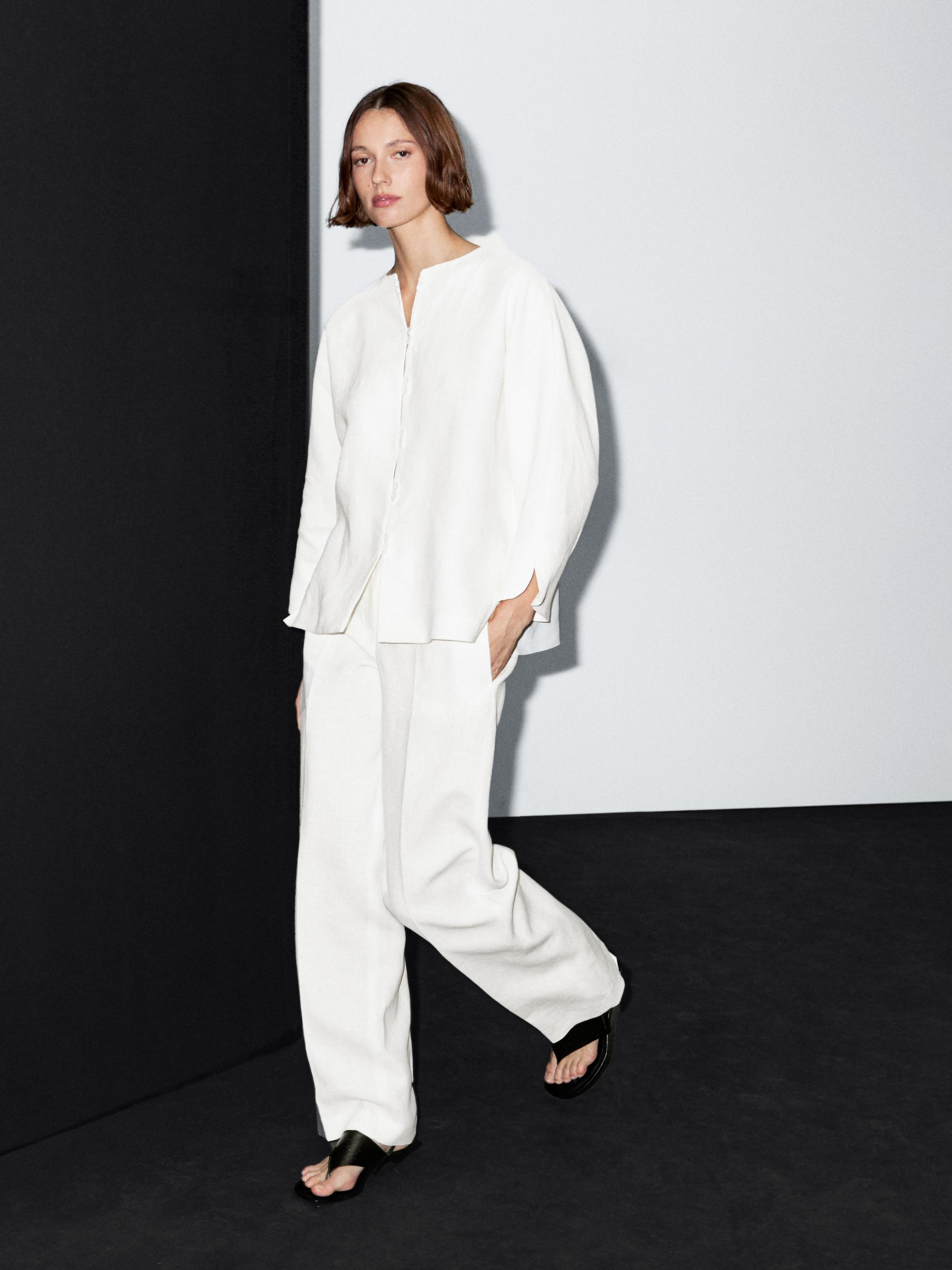 100% linen straight-fit suit trousers