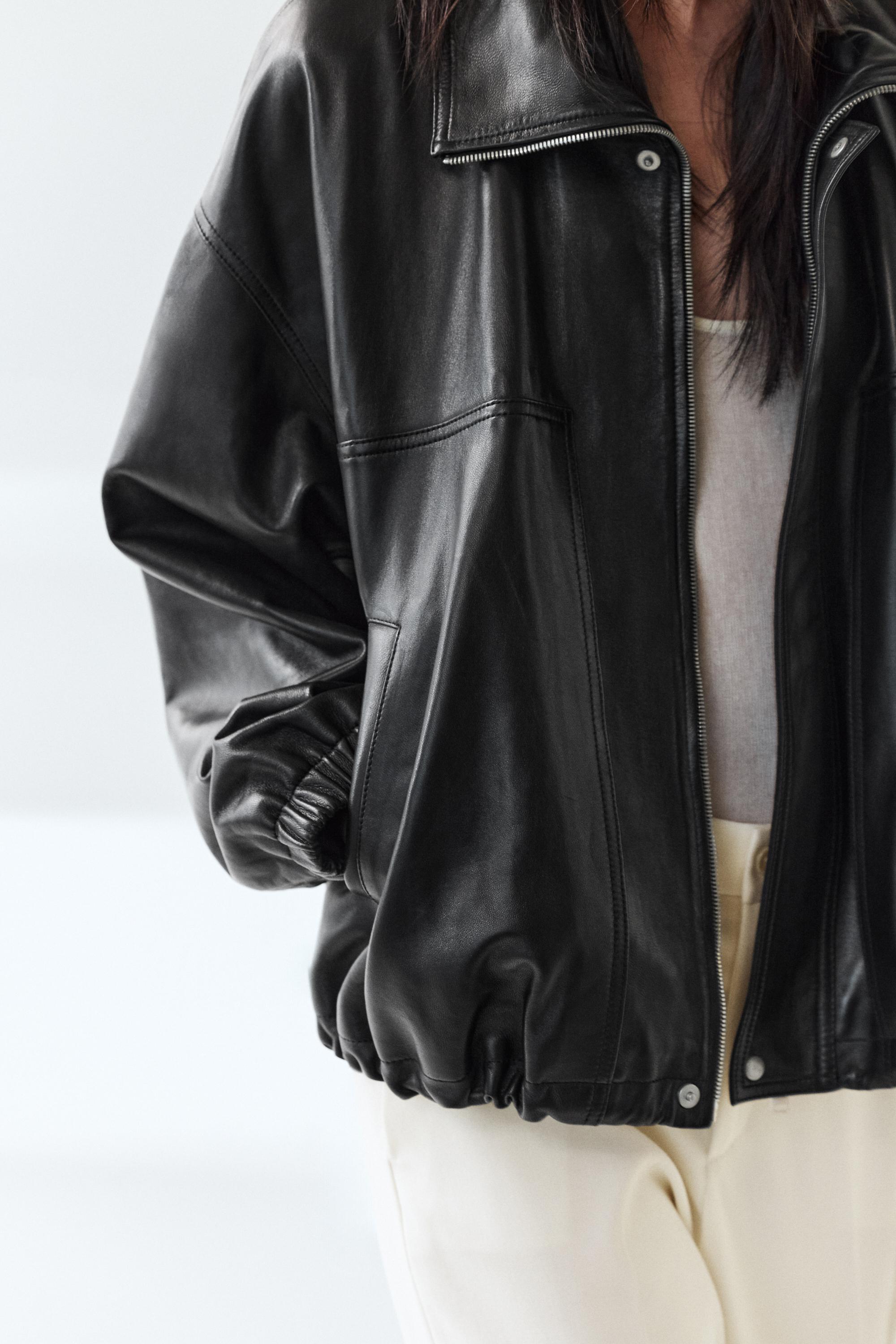 Nappa leather bomber jacket — BLACK