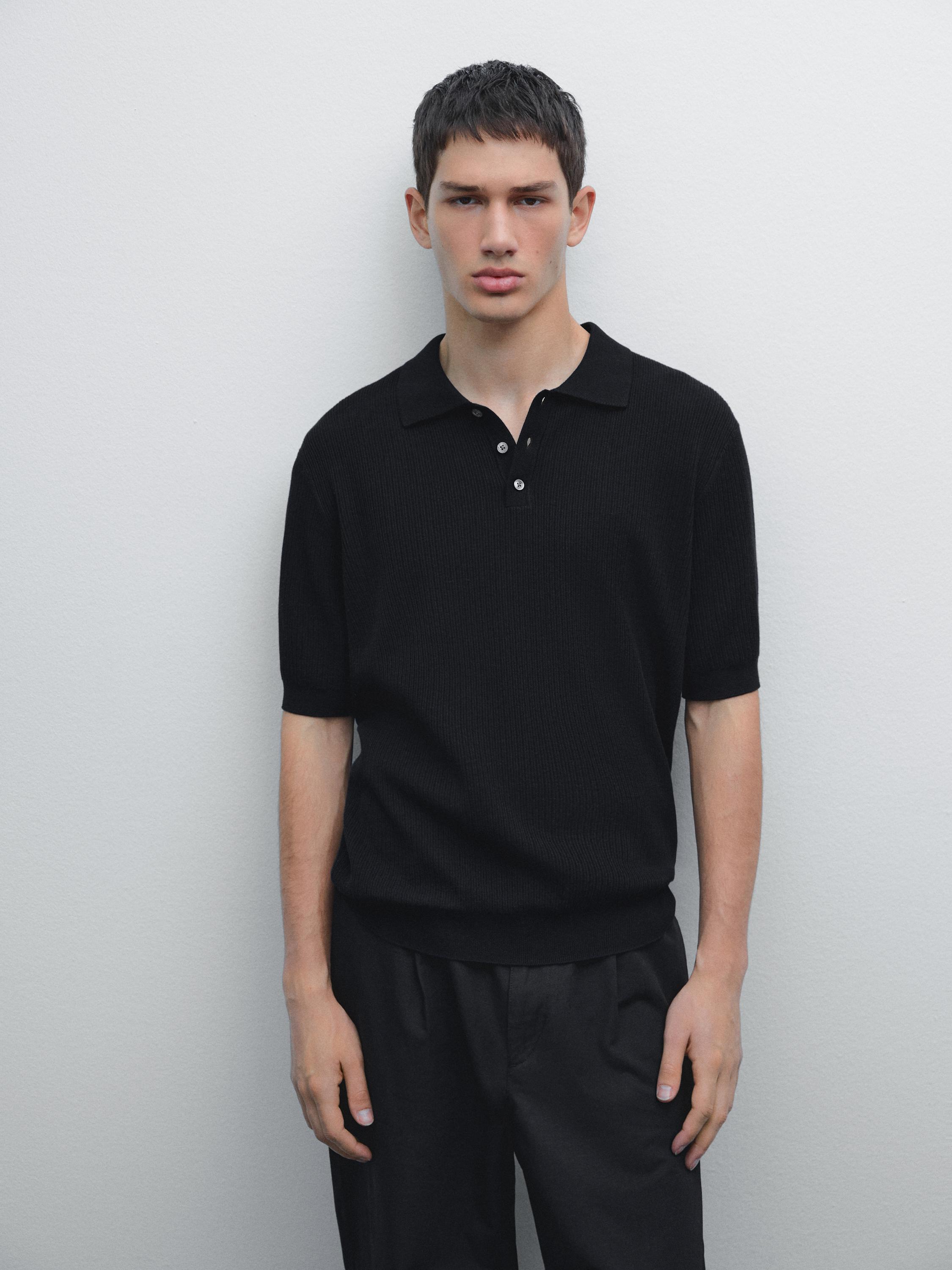 100% cotton ribbed knit polo shirt