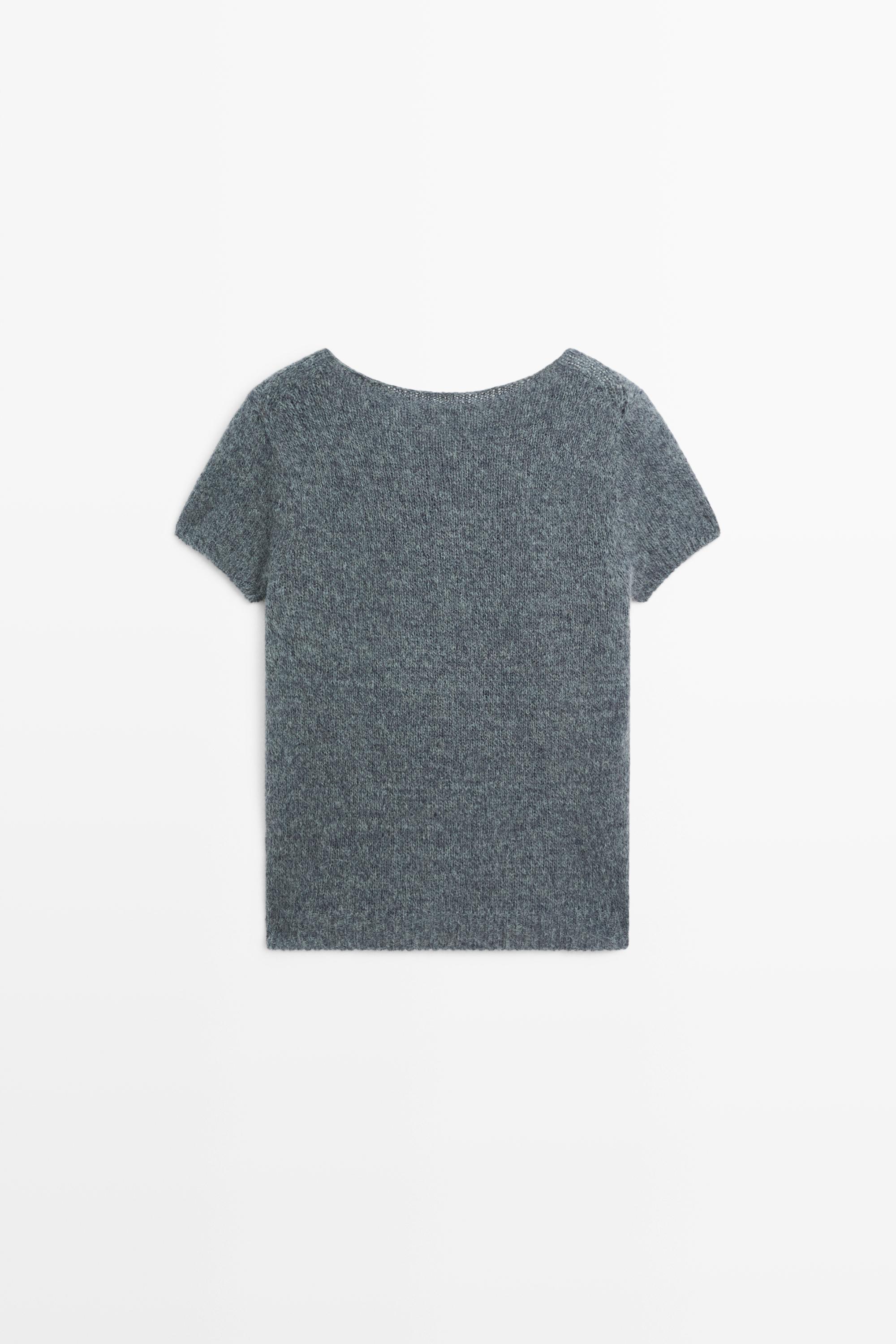 Short sleeve alpaca blend knit sweater — GREY BLUE