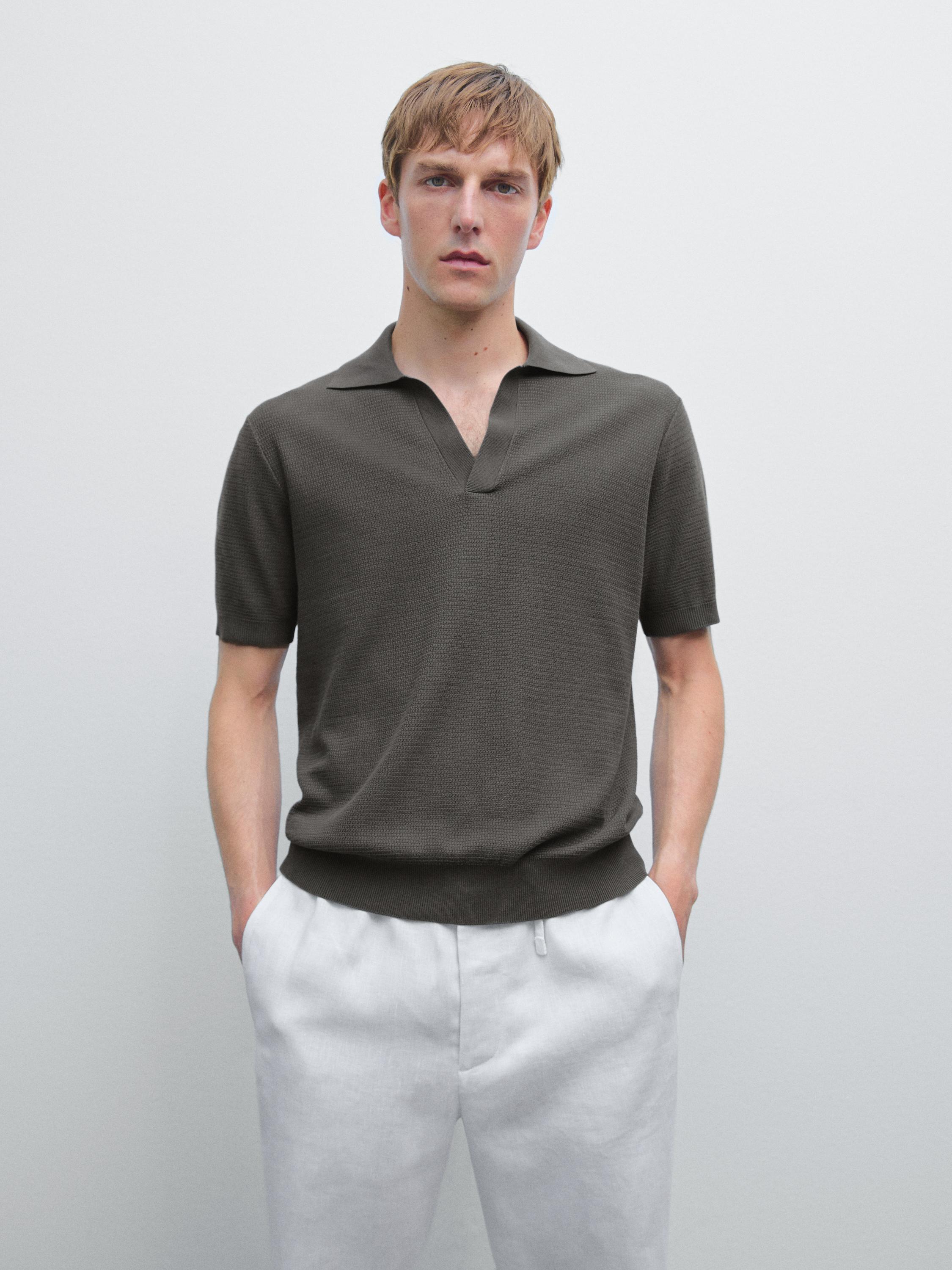 Knit V-neck polo shirt
