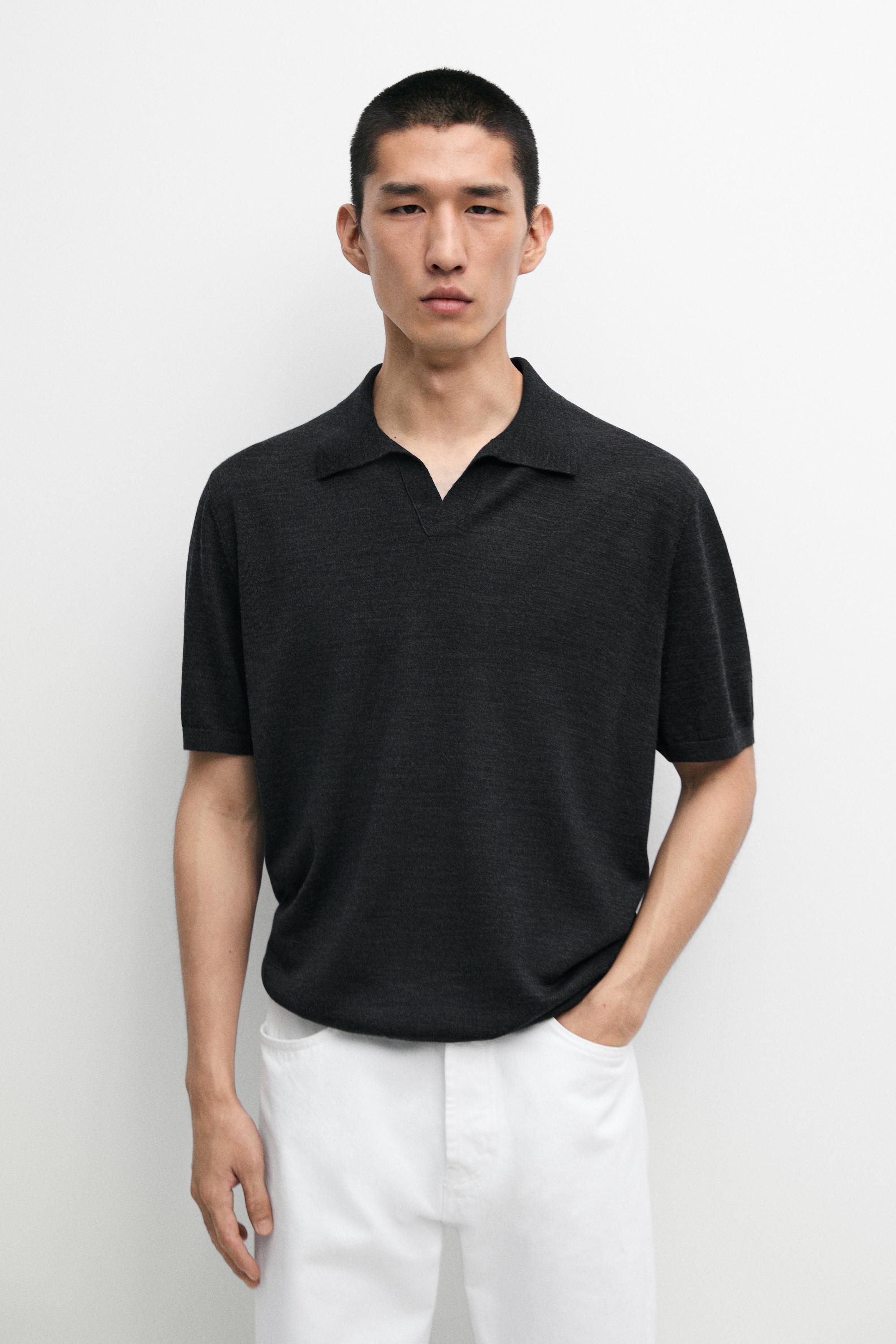 Polo en maille de laine mélangée à manches courtes