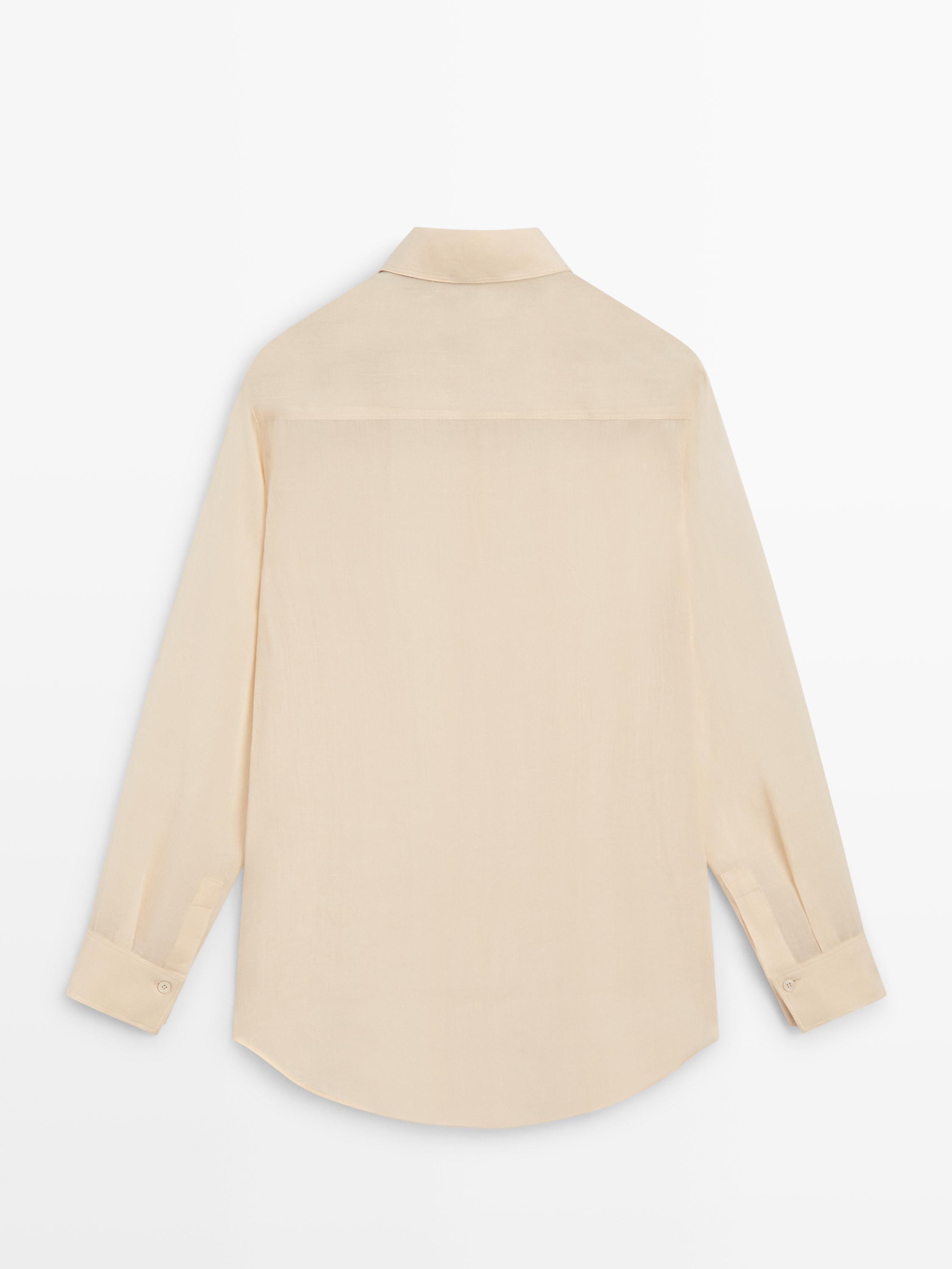 Flowing shirt with shirt collar — Beige