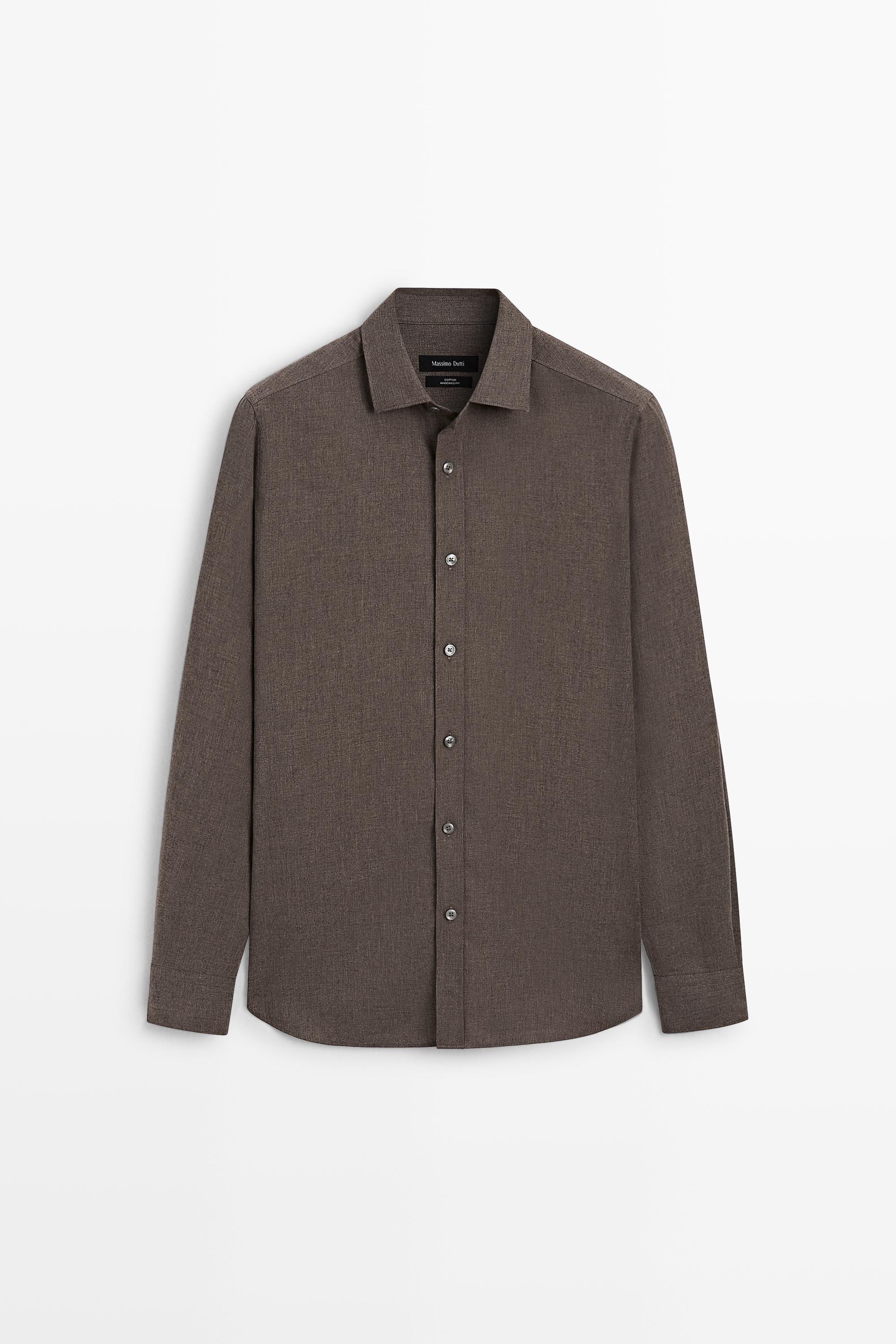 Melange-Twill-Hemd aus 100 % Baumwolle im Regular-Fit