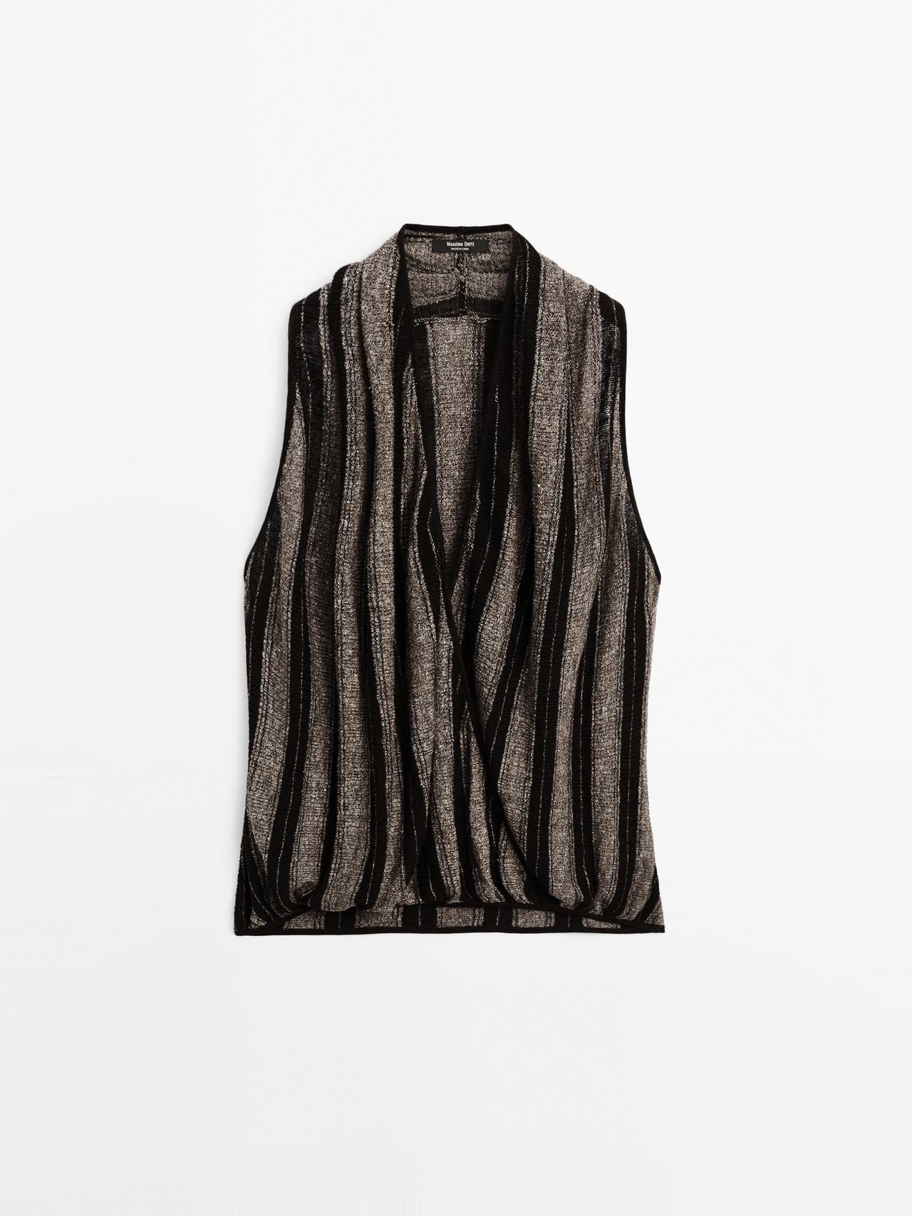 Massimo Dutti - Dame - Strikket Halternecktop I Hørblanding Med Overlap - Sort - S