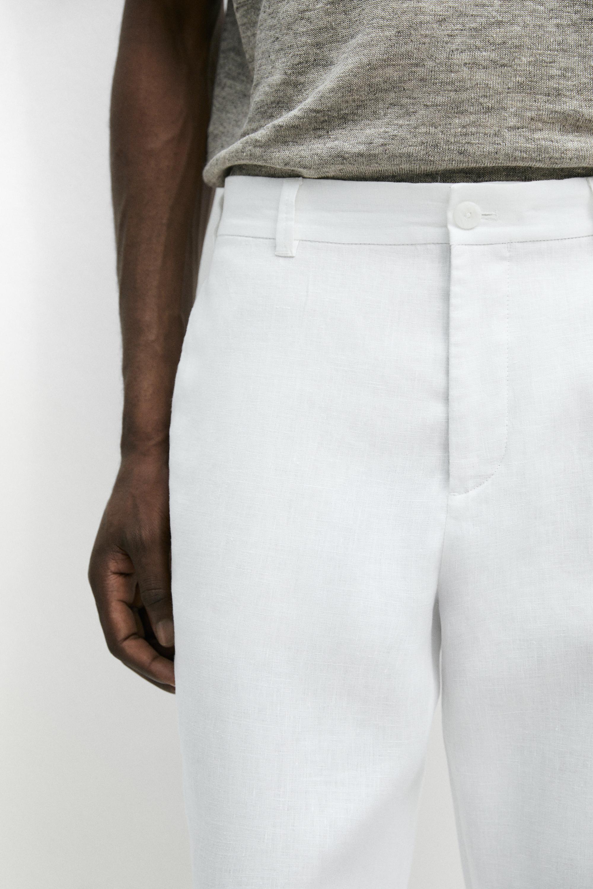 Tapered fit linen pants — WHITE