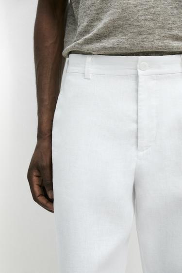 Tapered fit linen pants — WHITE 8
