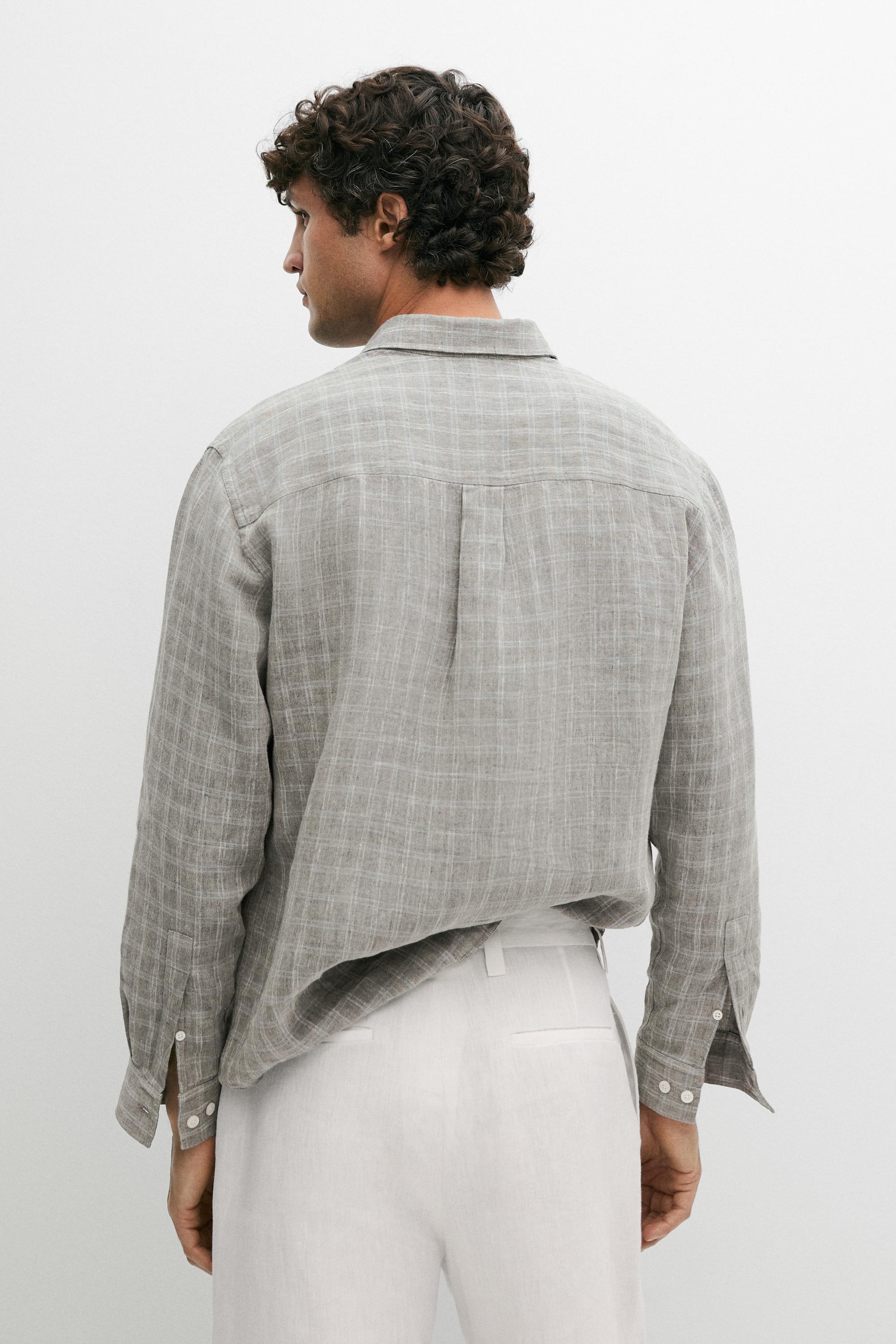 100% linen check shirt — GREY