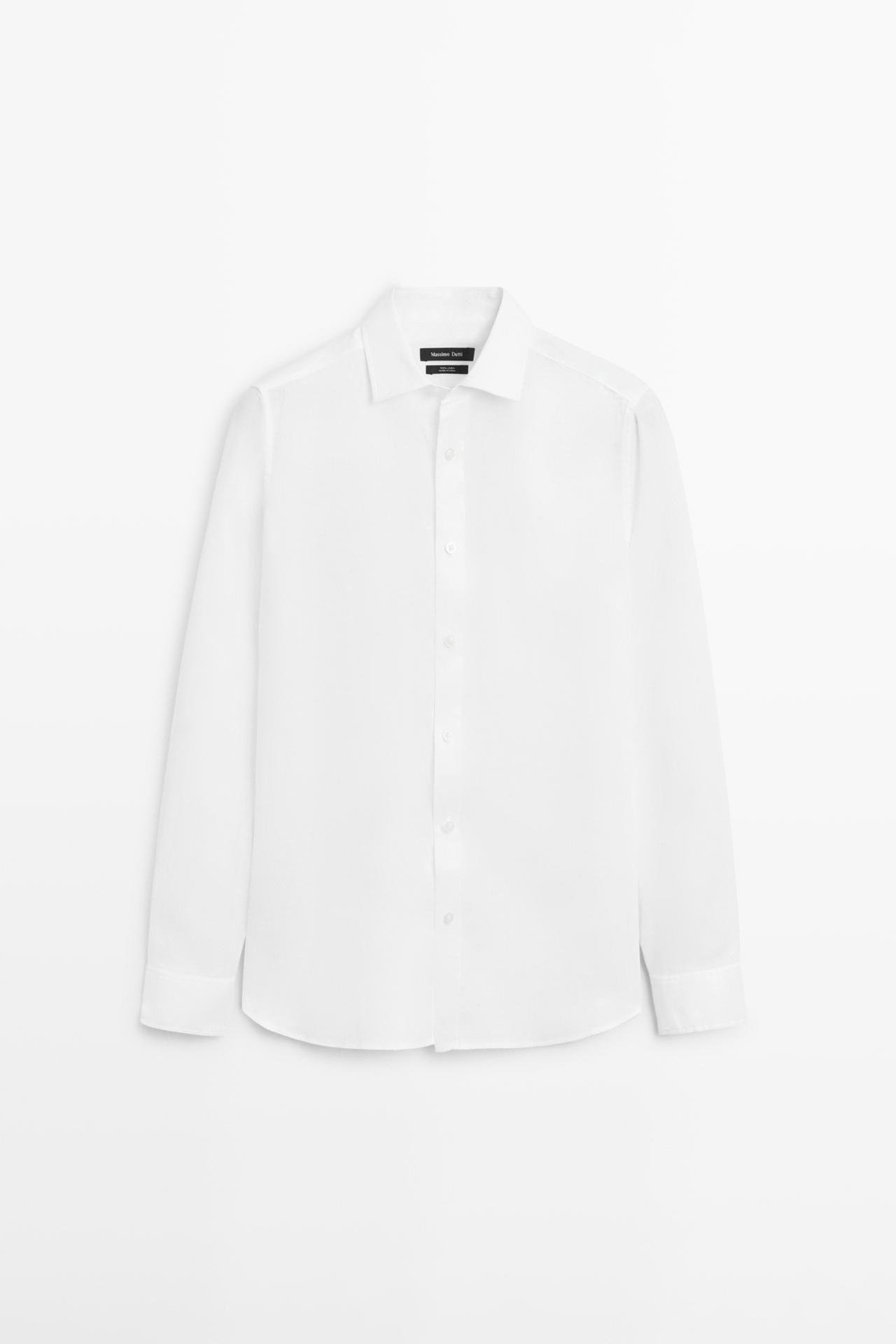 Massimo Dutti - Heren - Slim-Fit Overhemd Van 100% Linnen - Wit - Xl